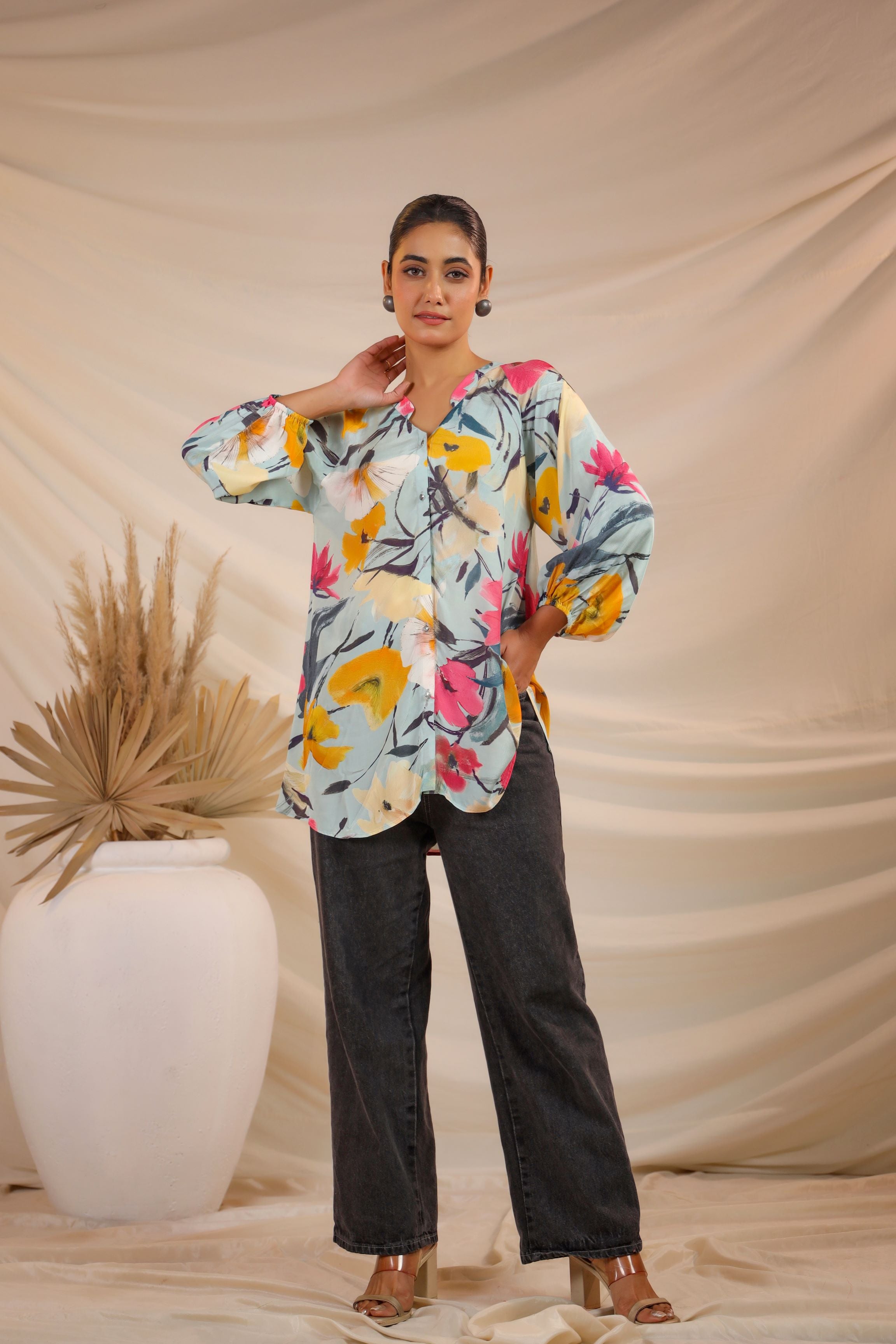 Floral Story Printed Crepe Silk Shirt