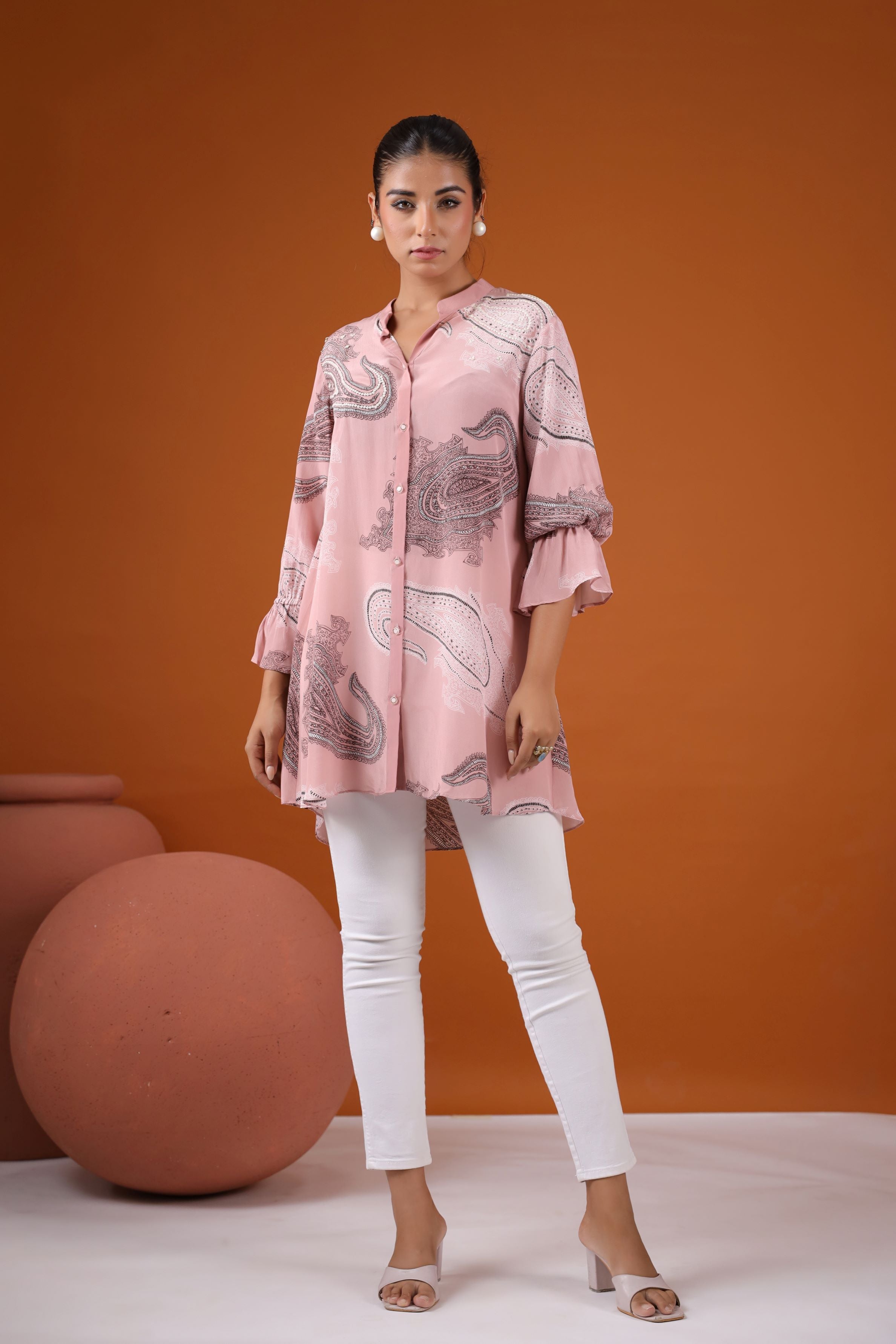 Pink Digital Printed Crepe Silk Shirt