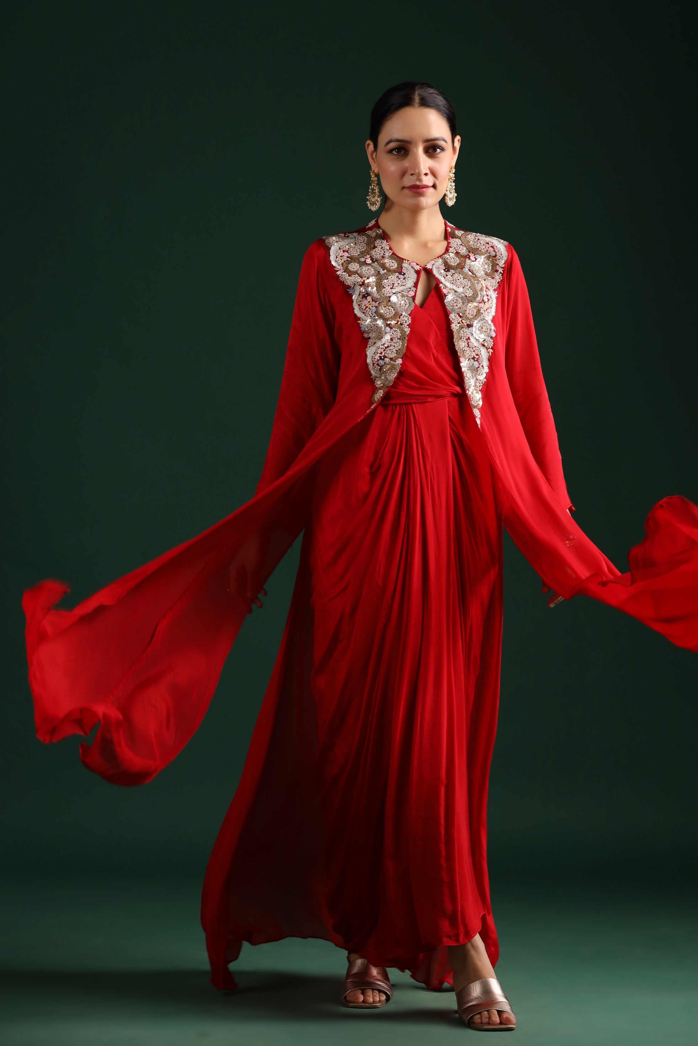 Buy Persian Red Sequins Embellished Gown With Sheer Net On The Waist KALKI  Fashion India
