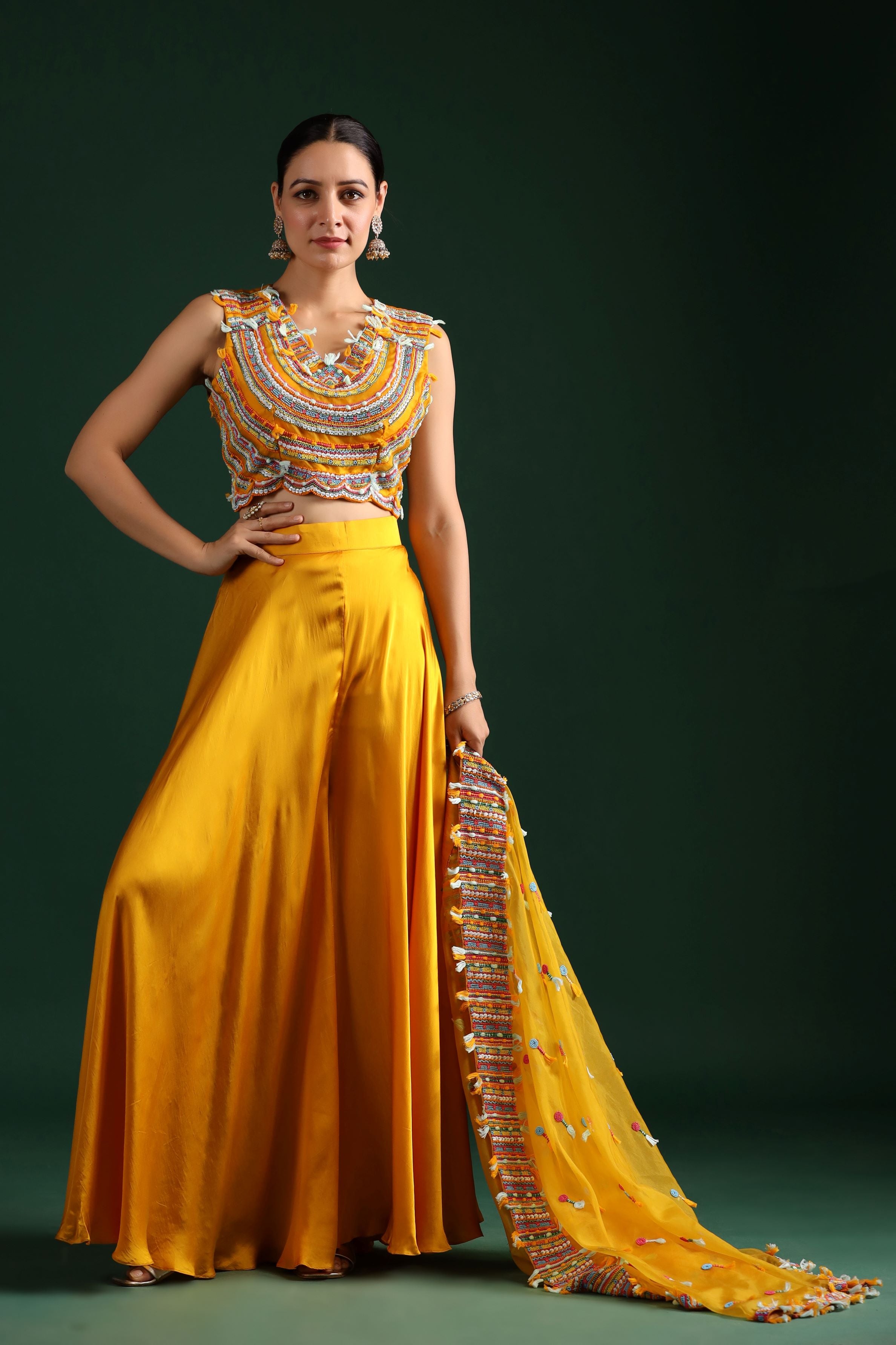 Amber Yellow Embellished Cape Set