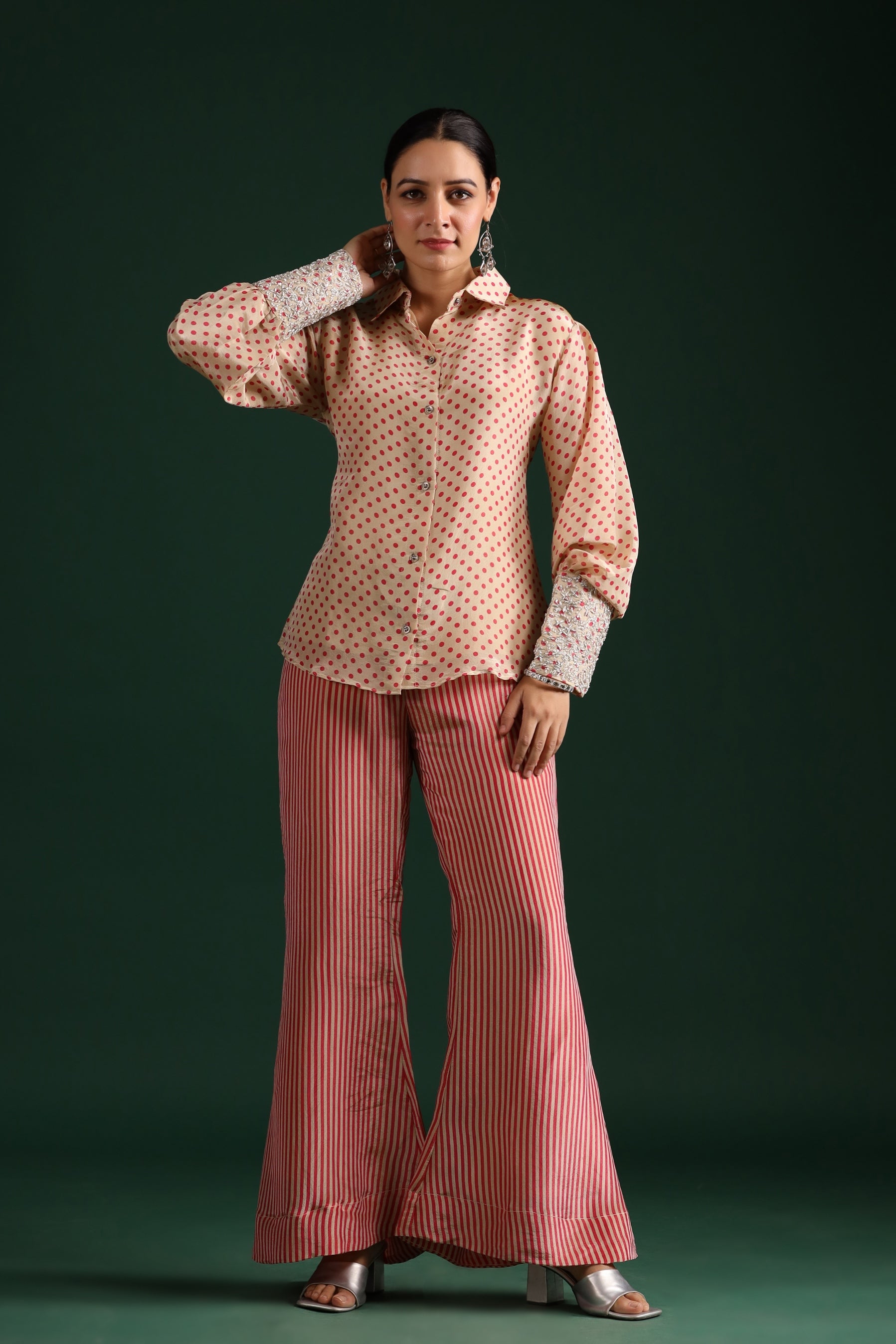 Beige Pink Shimmer Crepe Silk Co-Ord Set
