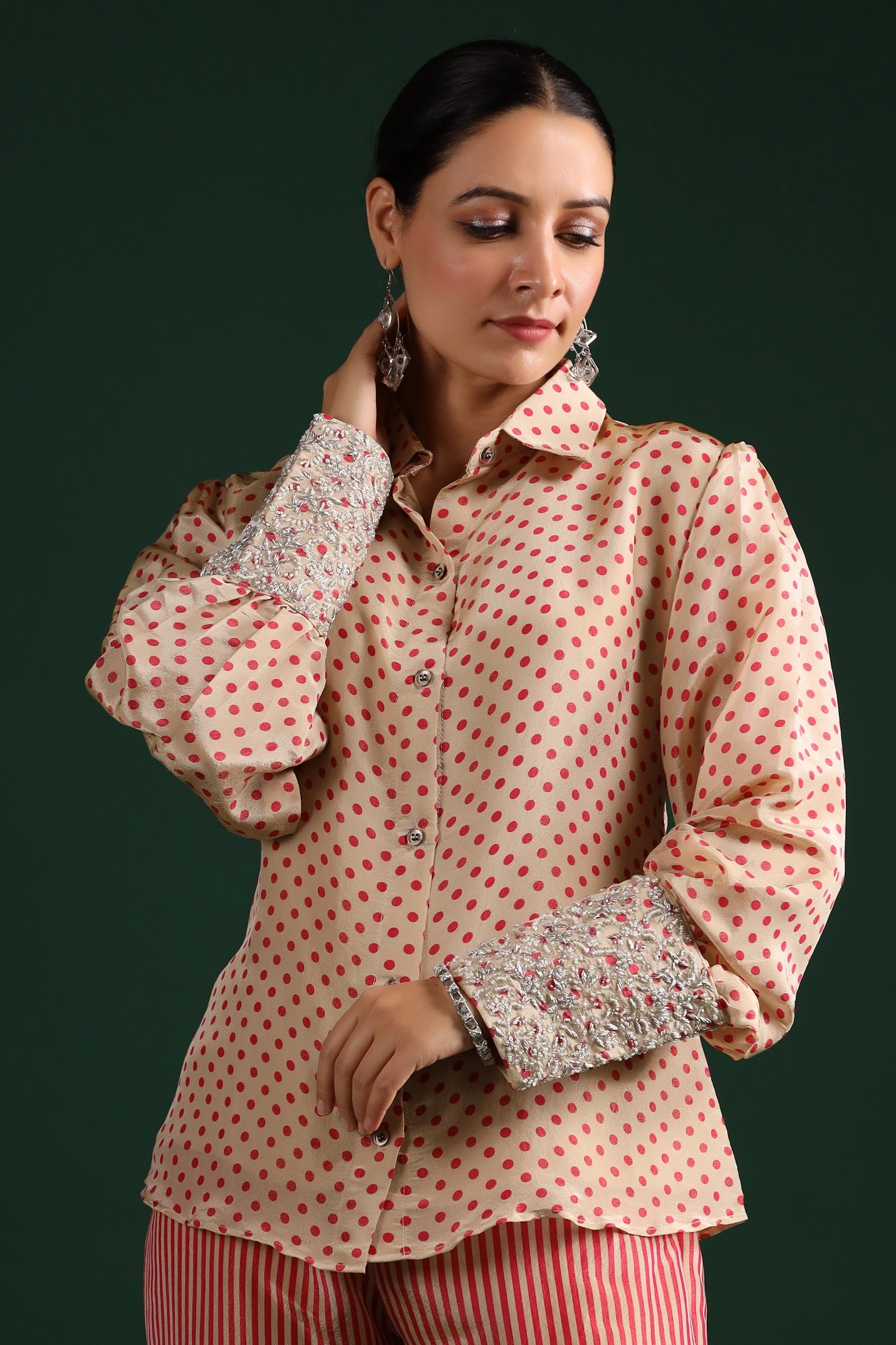 Beige Pink Shimmer Crepe Silk Co-Ord Set