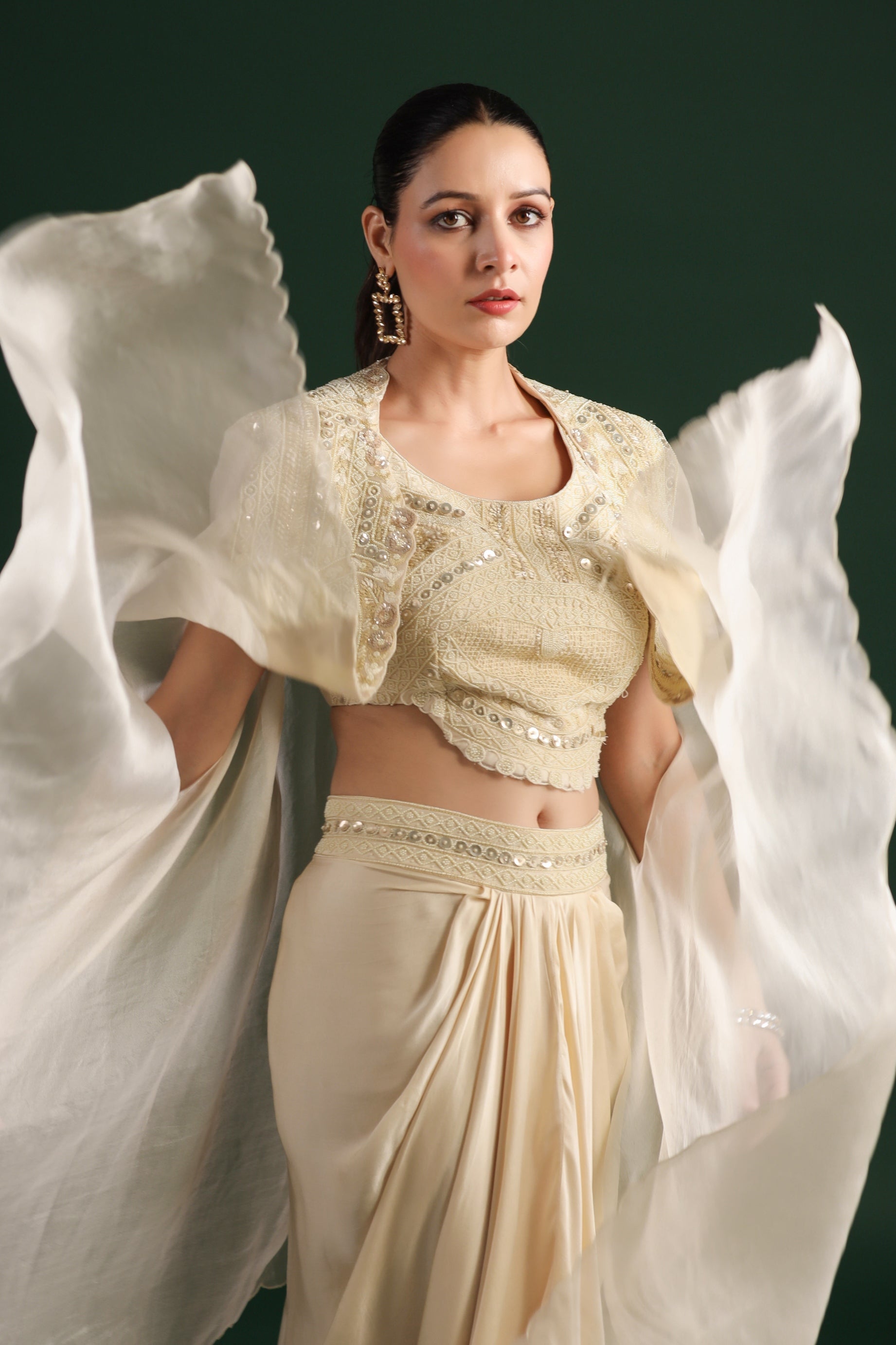 Ivory Embellished Raw Silk Skirt Set
