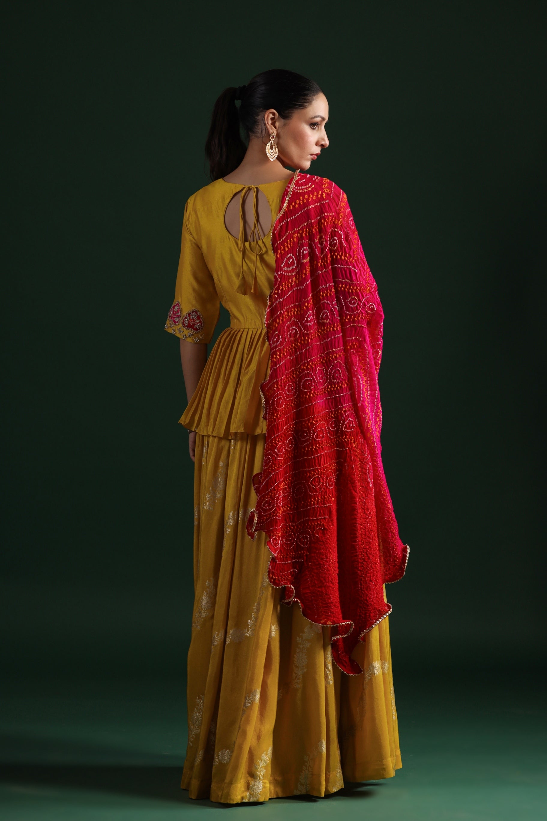 Festive Yellow Peplum & Skirt with Bandhej Dupatta