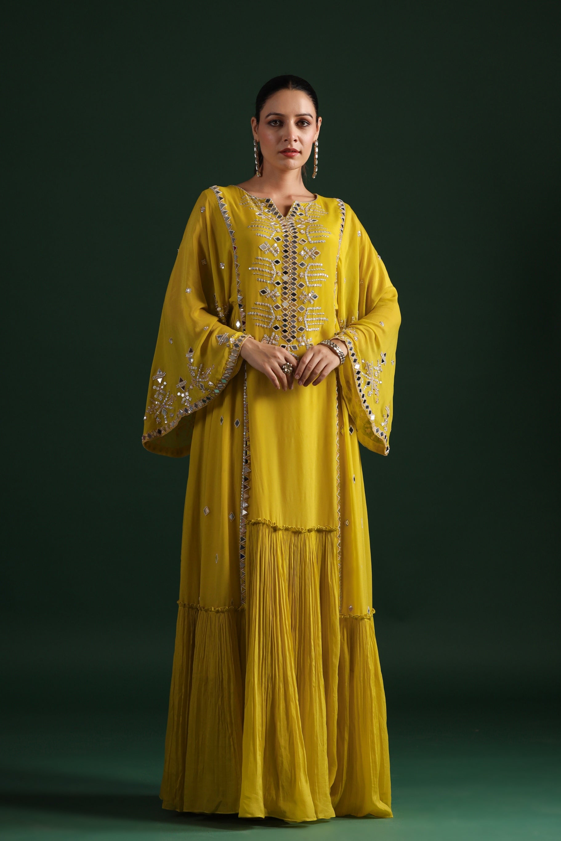 Corn Yellow Embellished Crepe Silk Gown