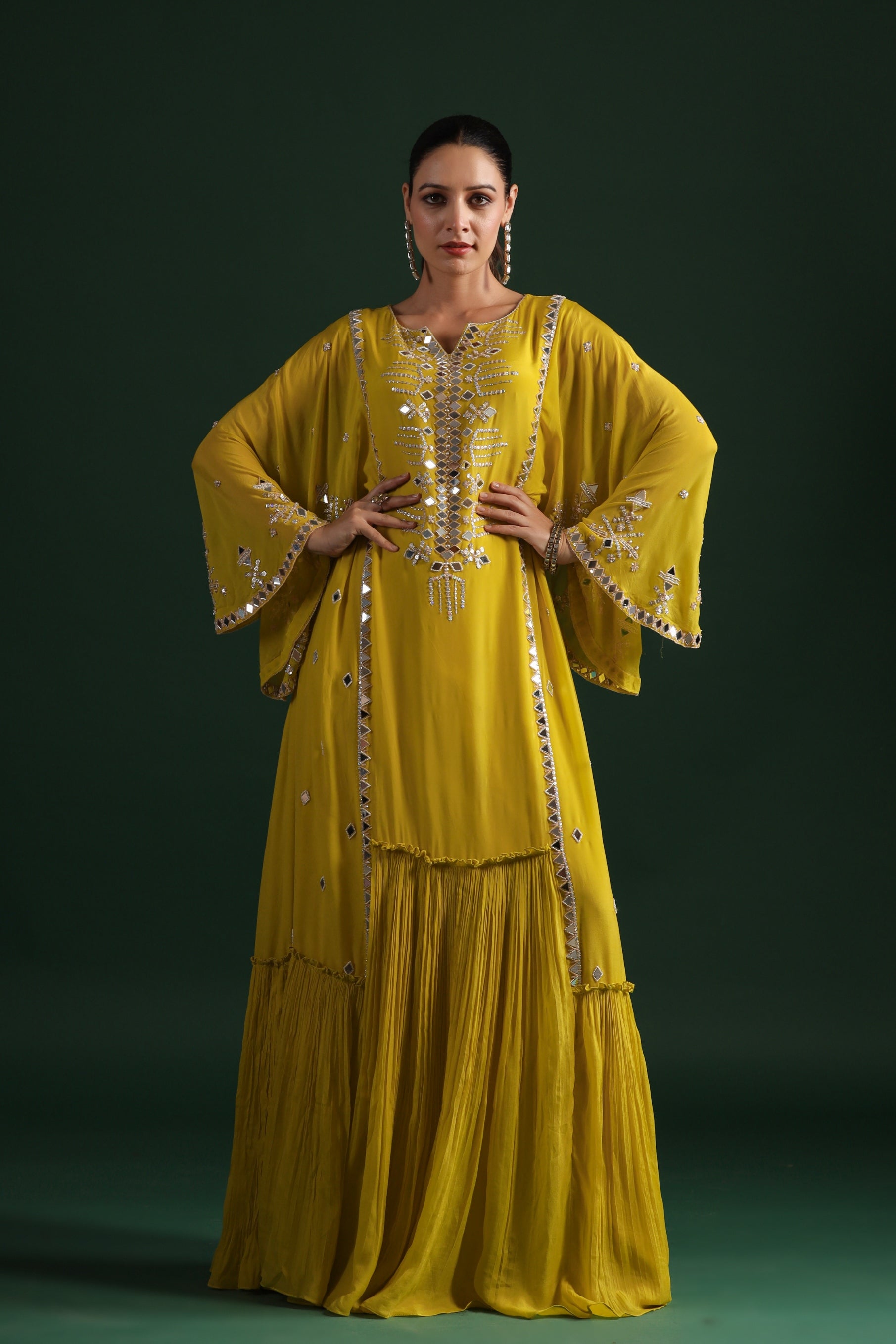 Corn Yellow Embellished Crepe Silk Gown