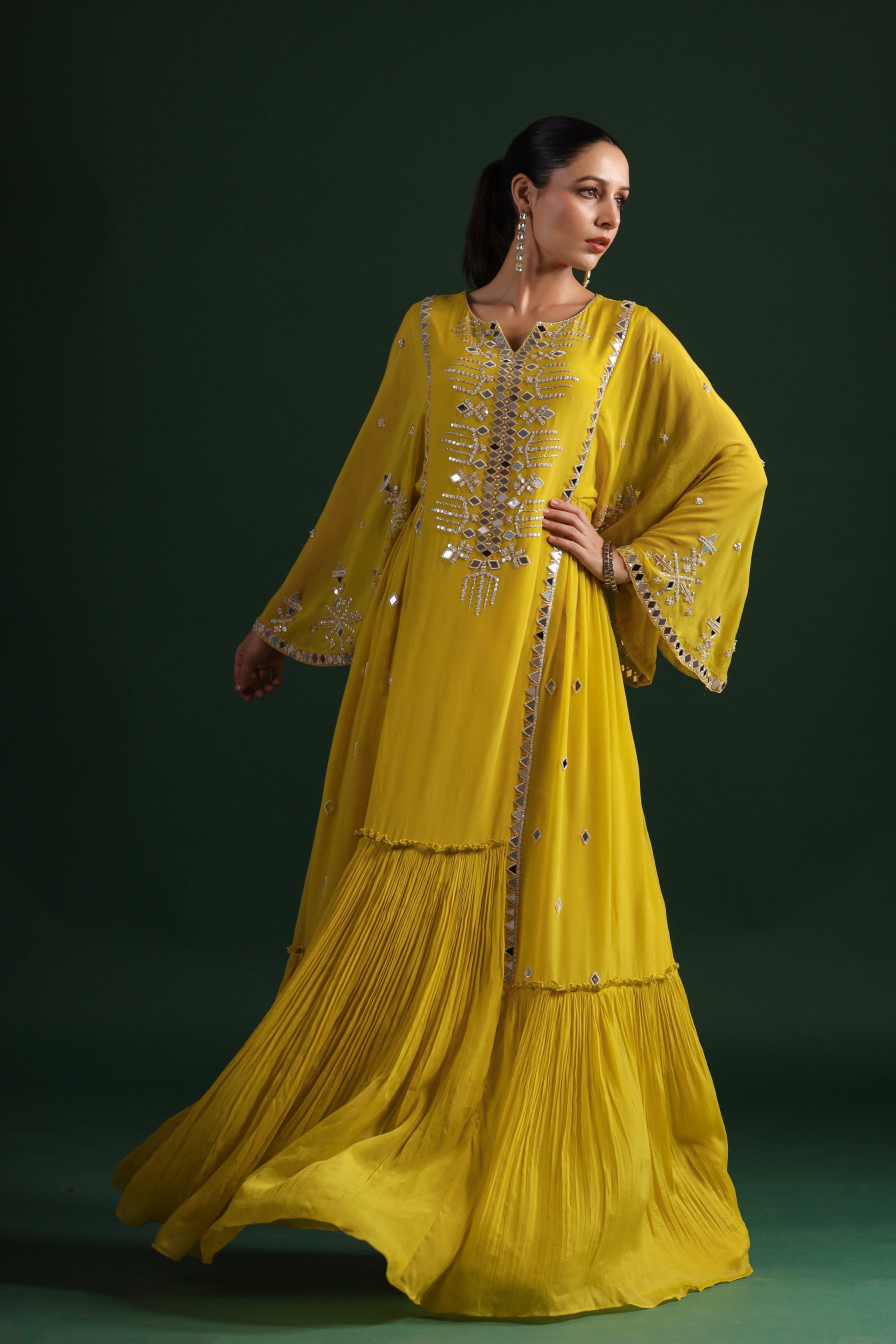 Corn Yellow Embellished Crepe Silk Gown