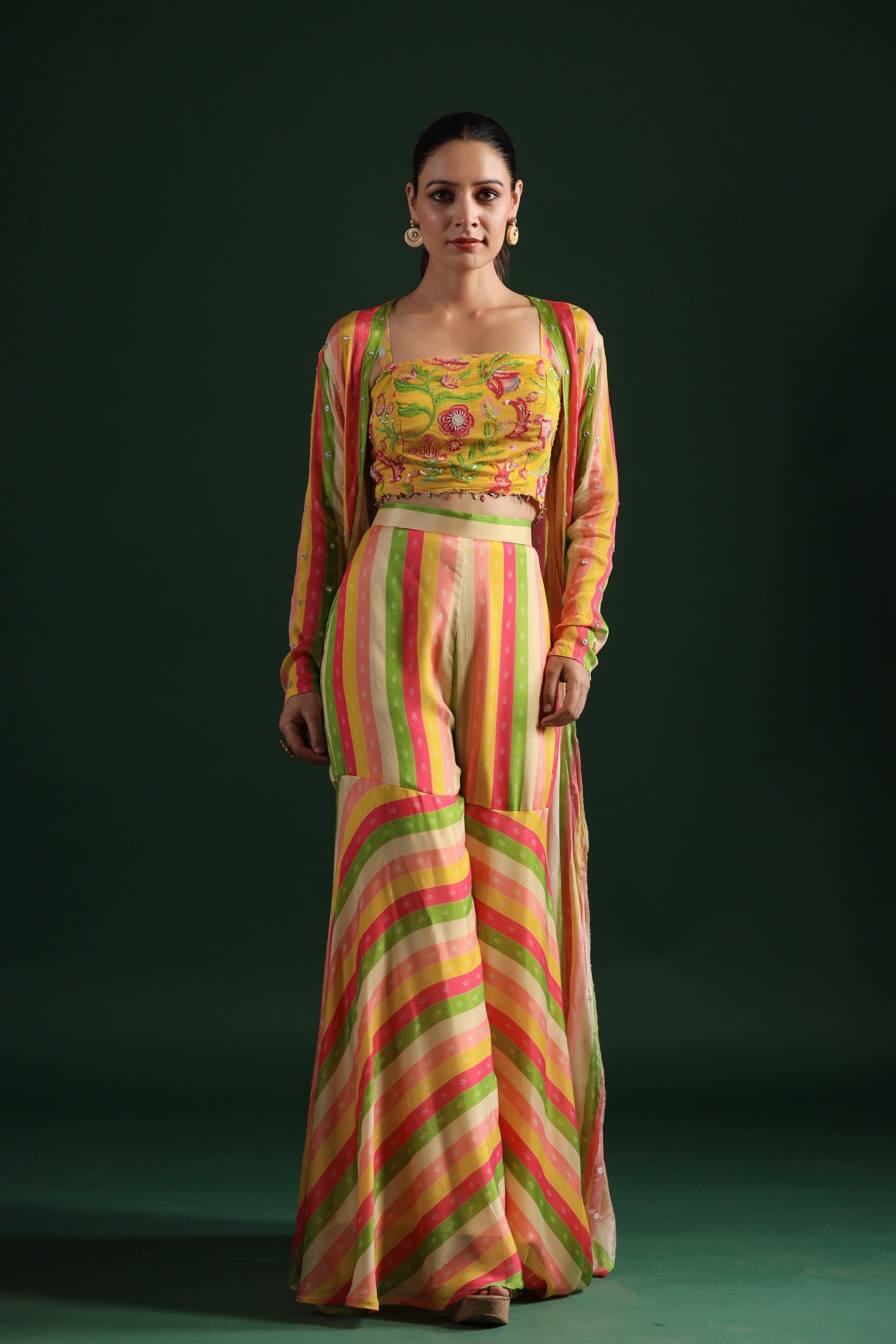 Multi-Color Embellished Premium Chinon Silk Cape Set
