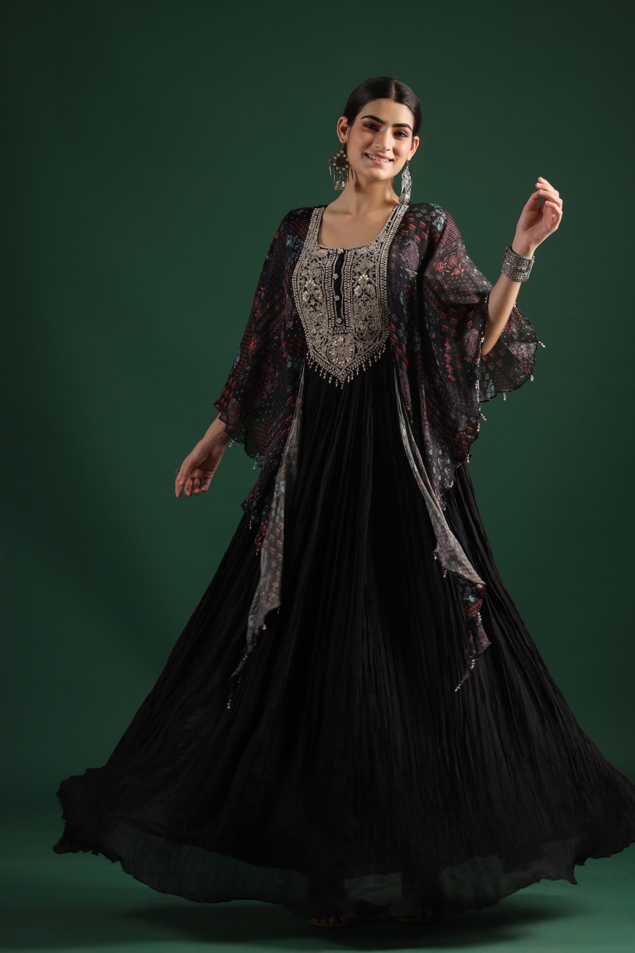 Black Embellished Premium Silk Gown