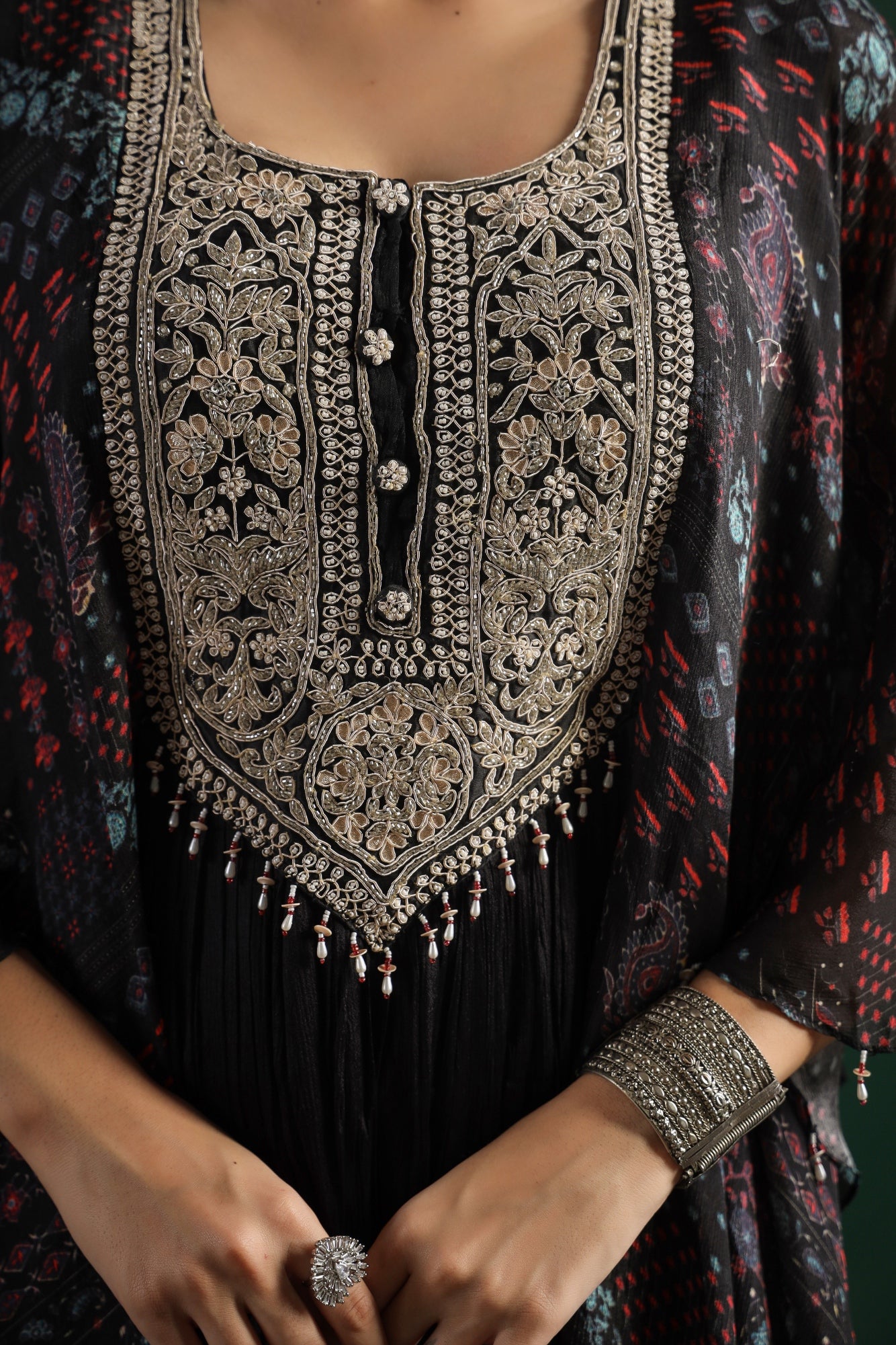 Black Embellished Premium Silk Gown