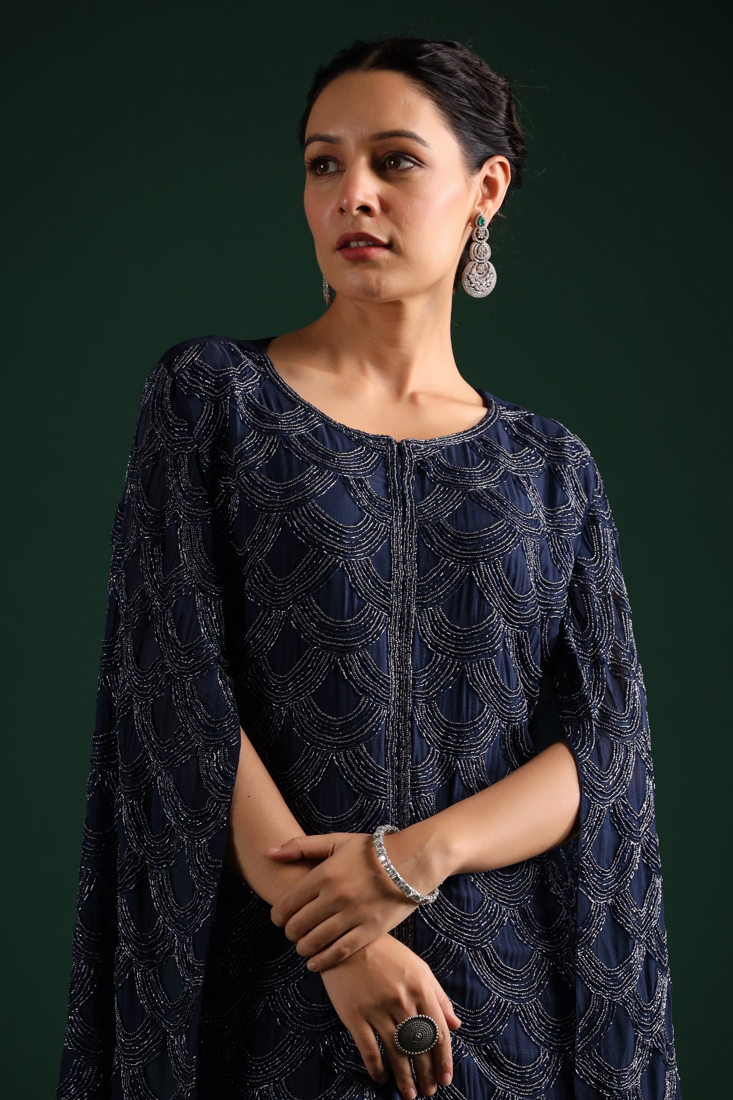Deep Blue Embroidered Premium Silk Skirt Set