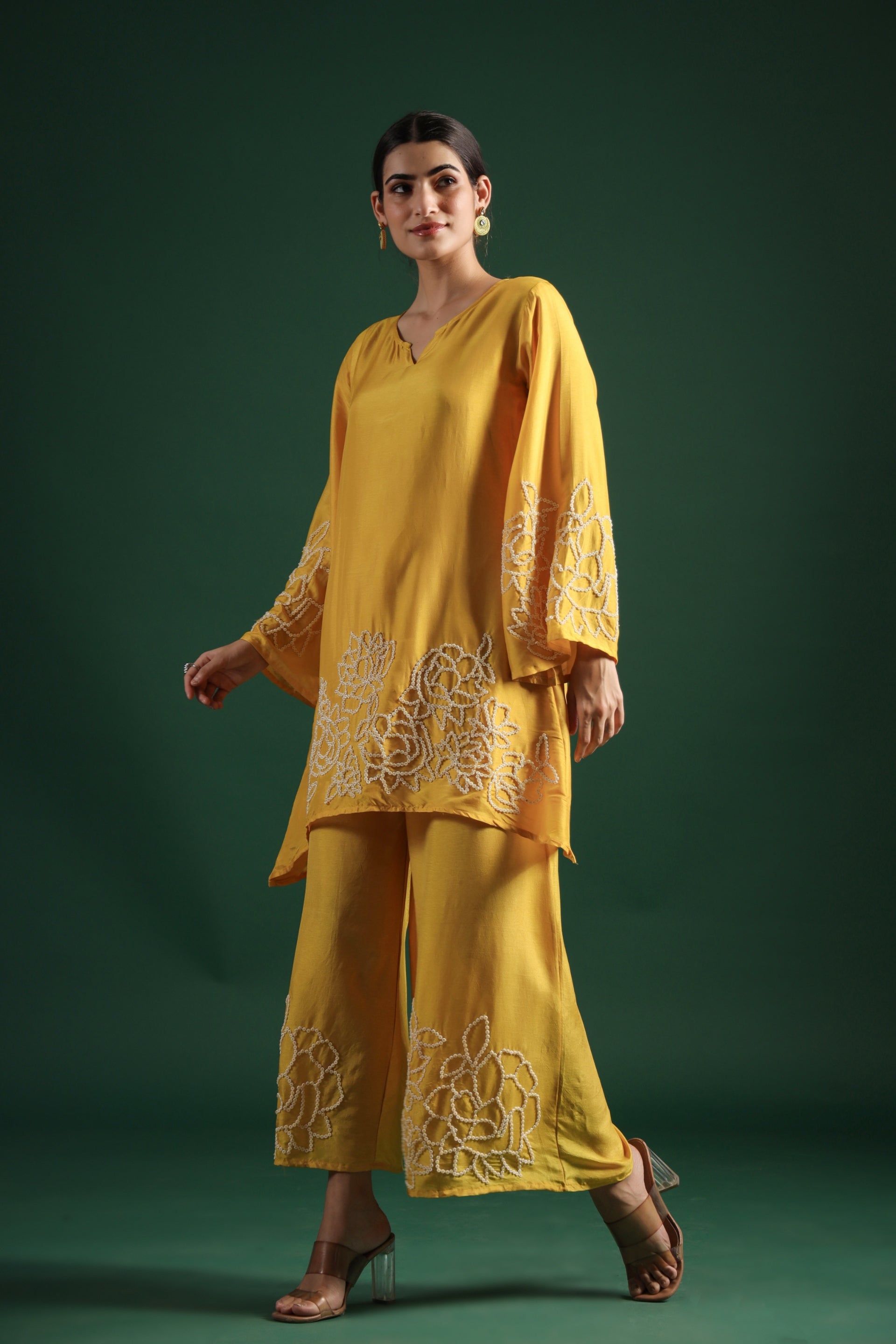 Festive Yellow Embellished Palazzo Set