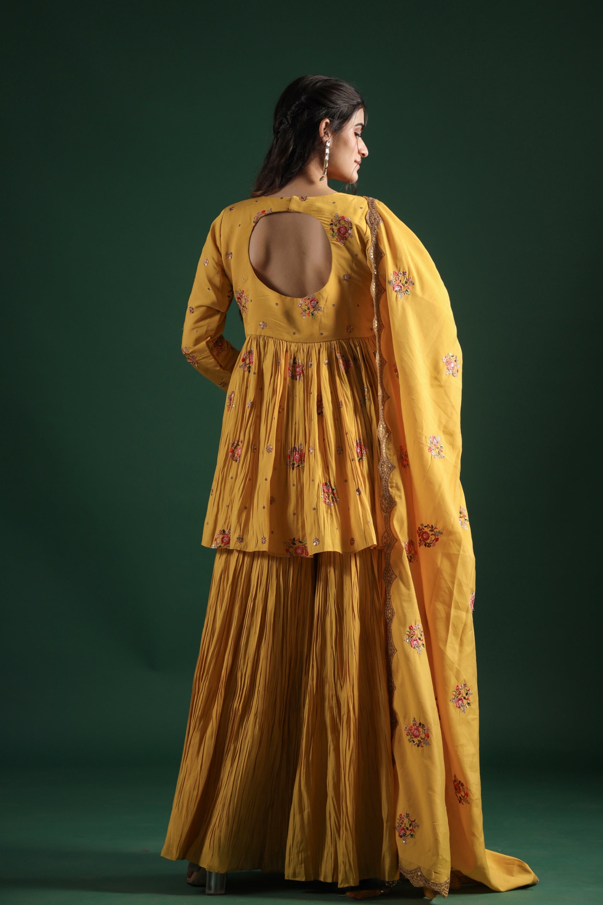 Demanding Orange Chanderi Silk Woven Design Gown For Women