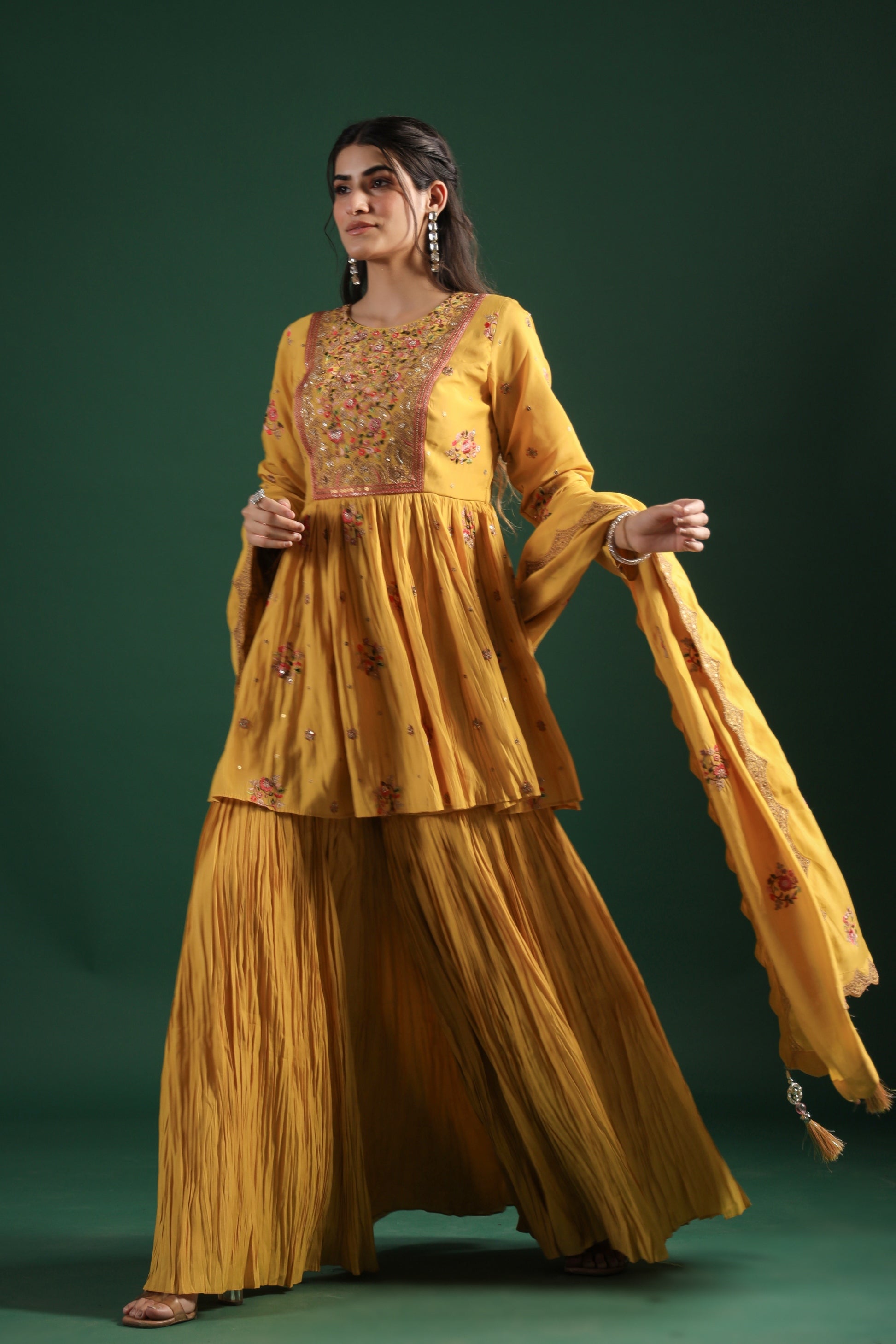 Golden Yellow Chanderi Silk Sharara Set