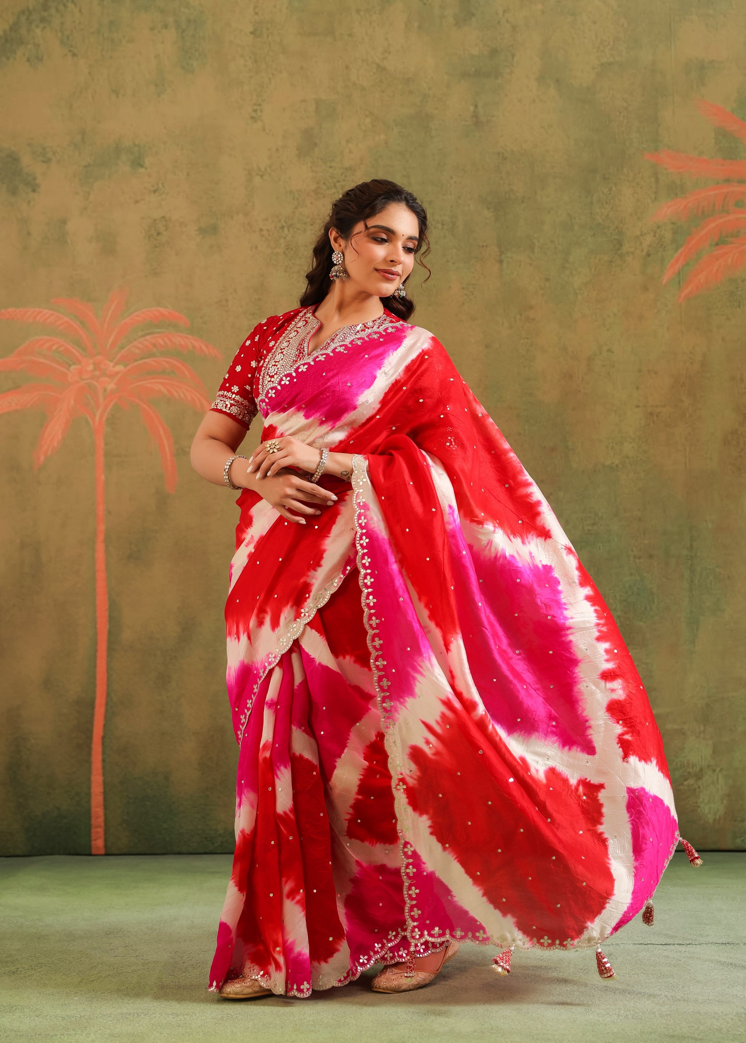 Multicolor Tie-Dye Printed Premium Silk Saree