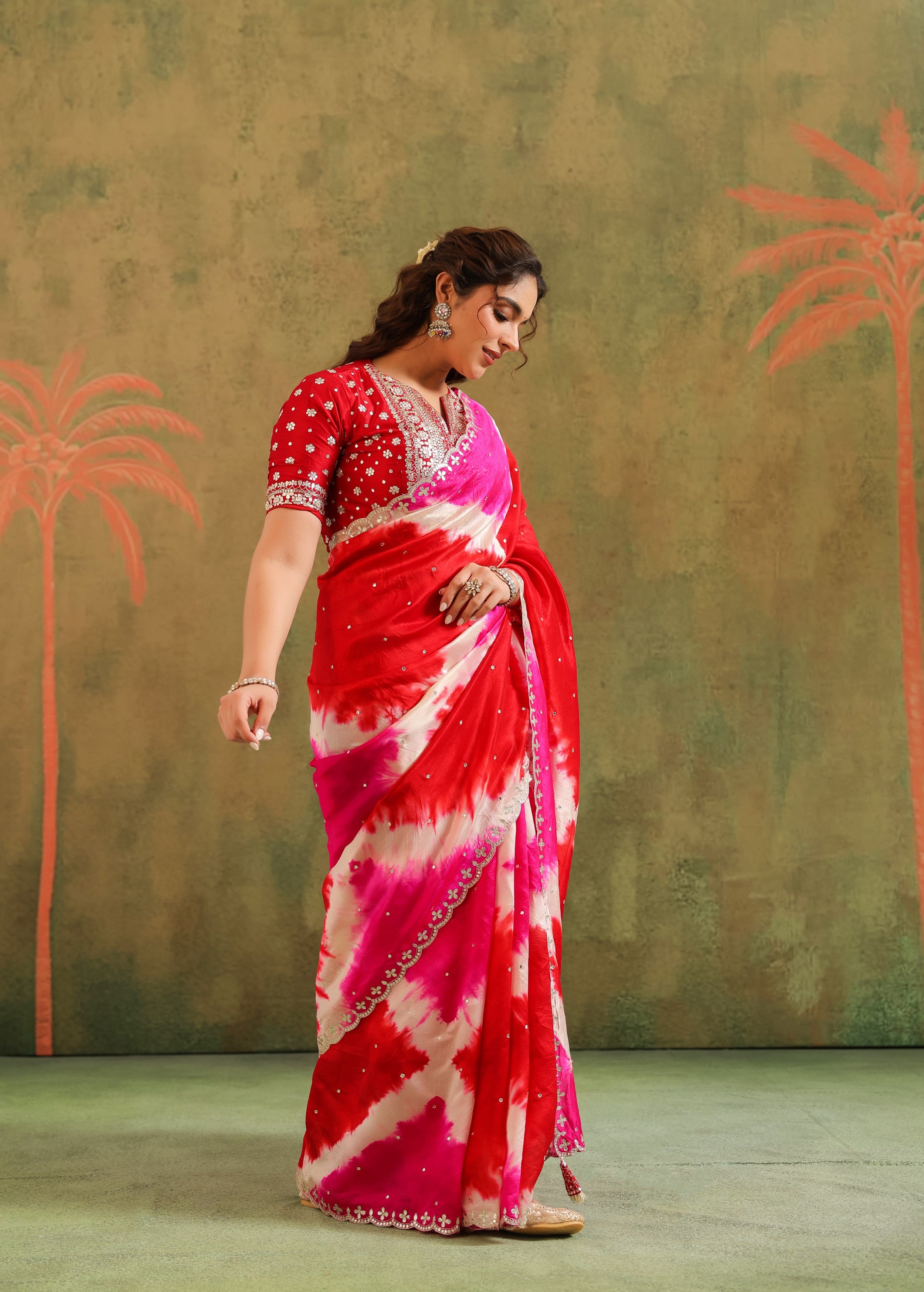 Multicolor Tie-Dye Printed Premium Silk Saree