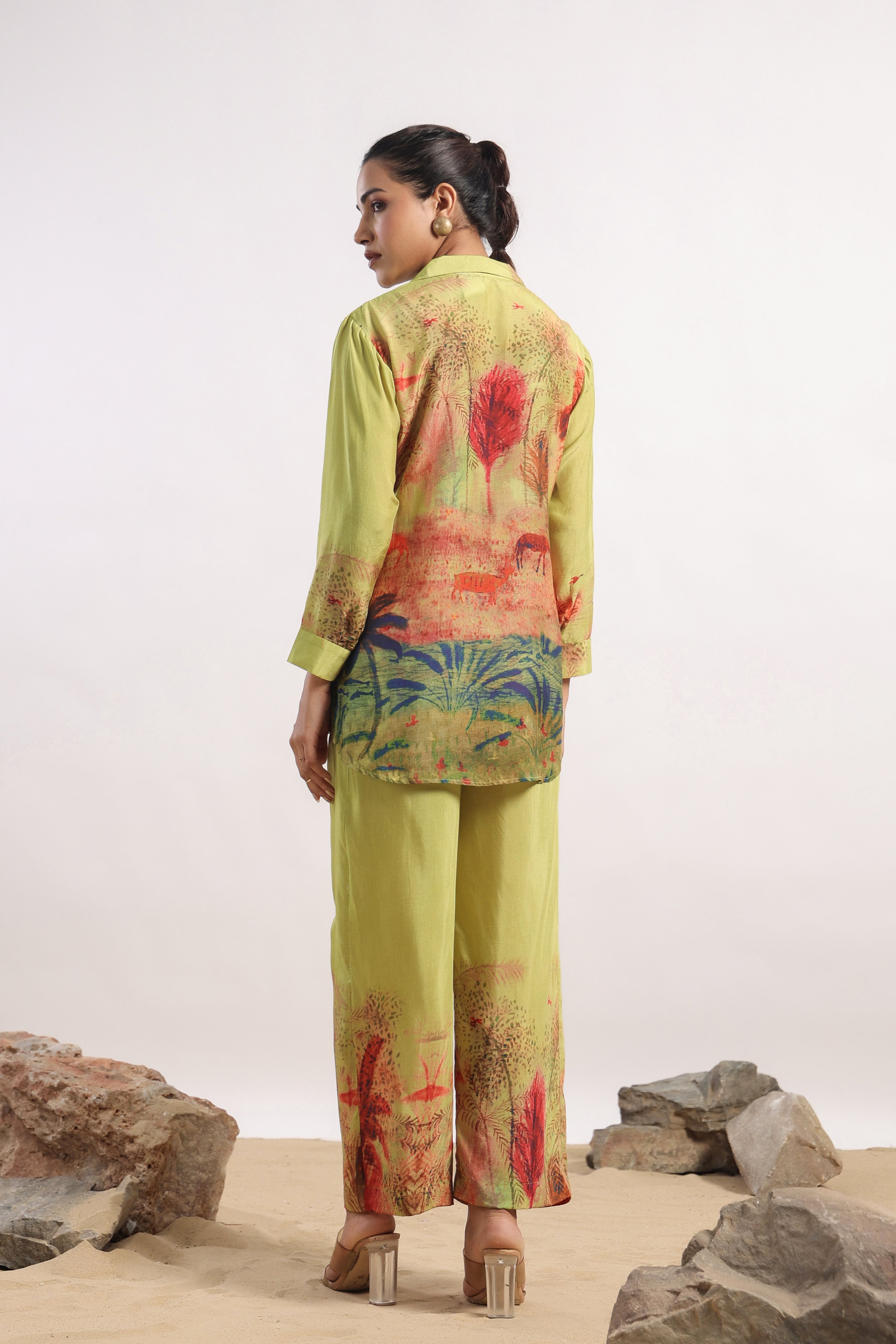 Pear Green Abstract Printed Muslin Silk Co-Ord Set