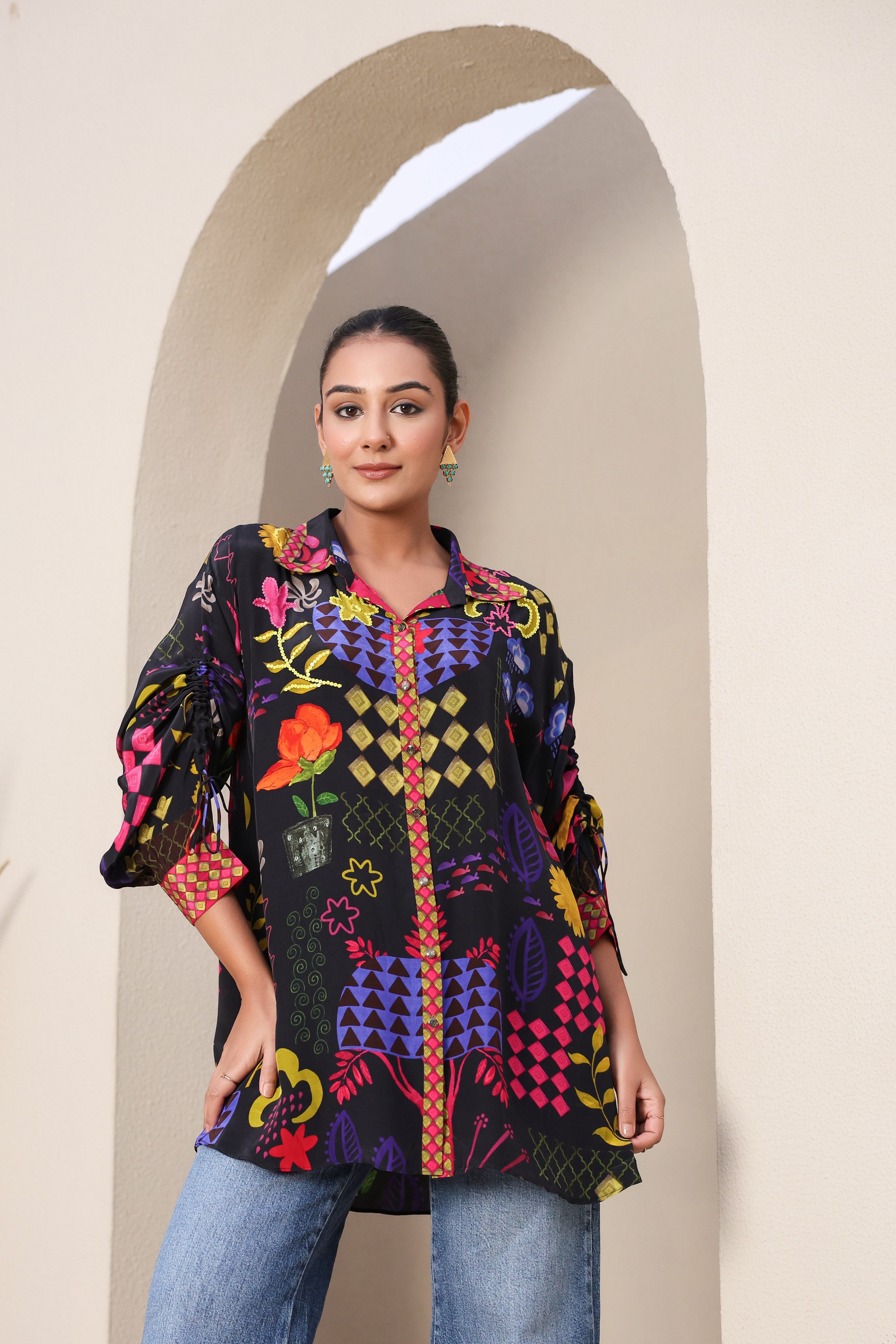 Black Beauty Printed Crepe Silk Top