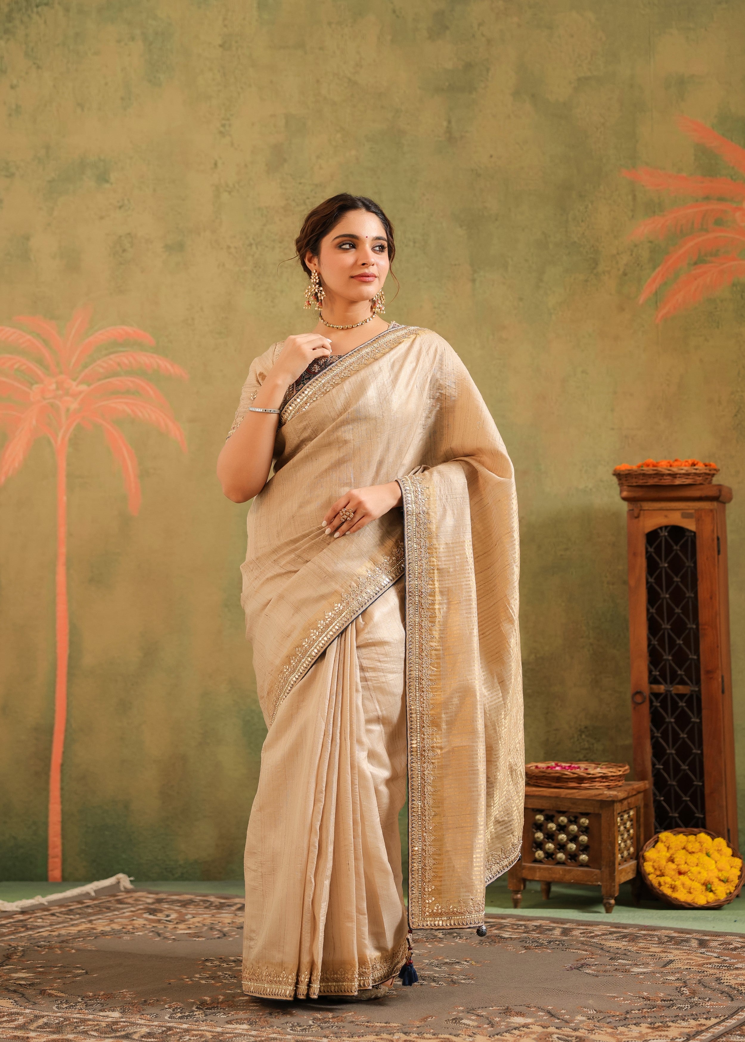 Champagne Gold Embellished Premium Silk Saree