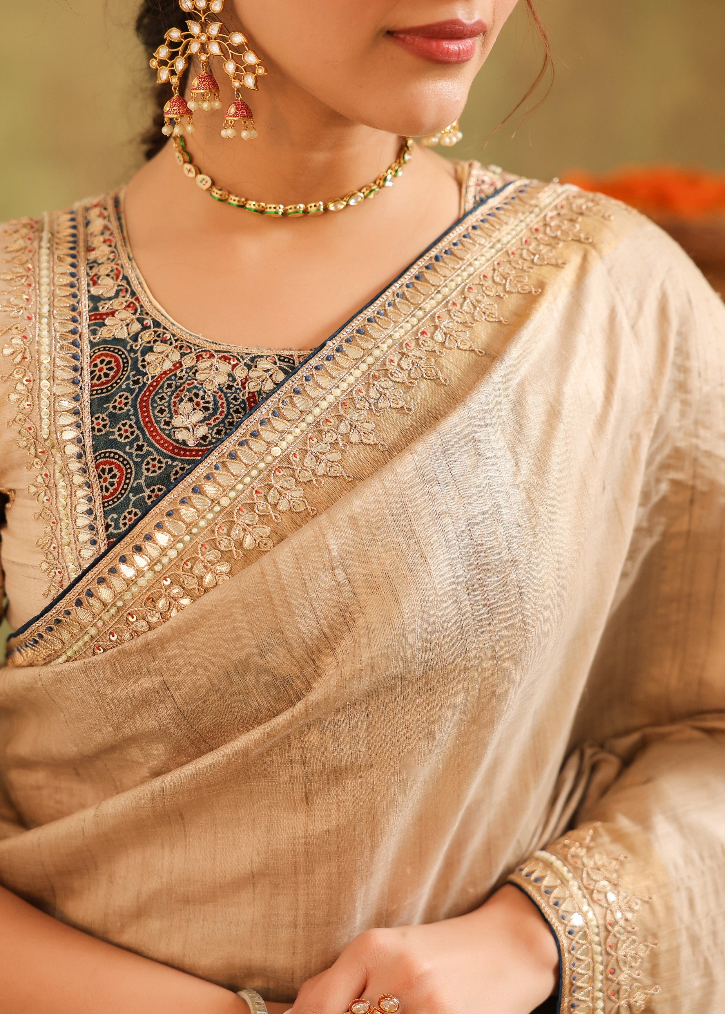 Champagne Gold Embellished Premium Silk Saree