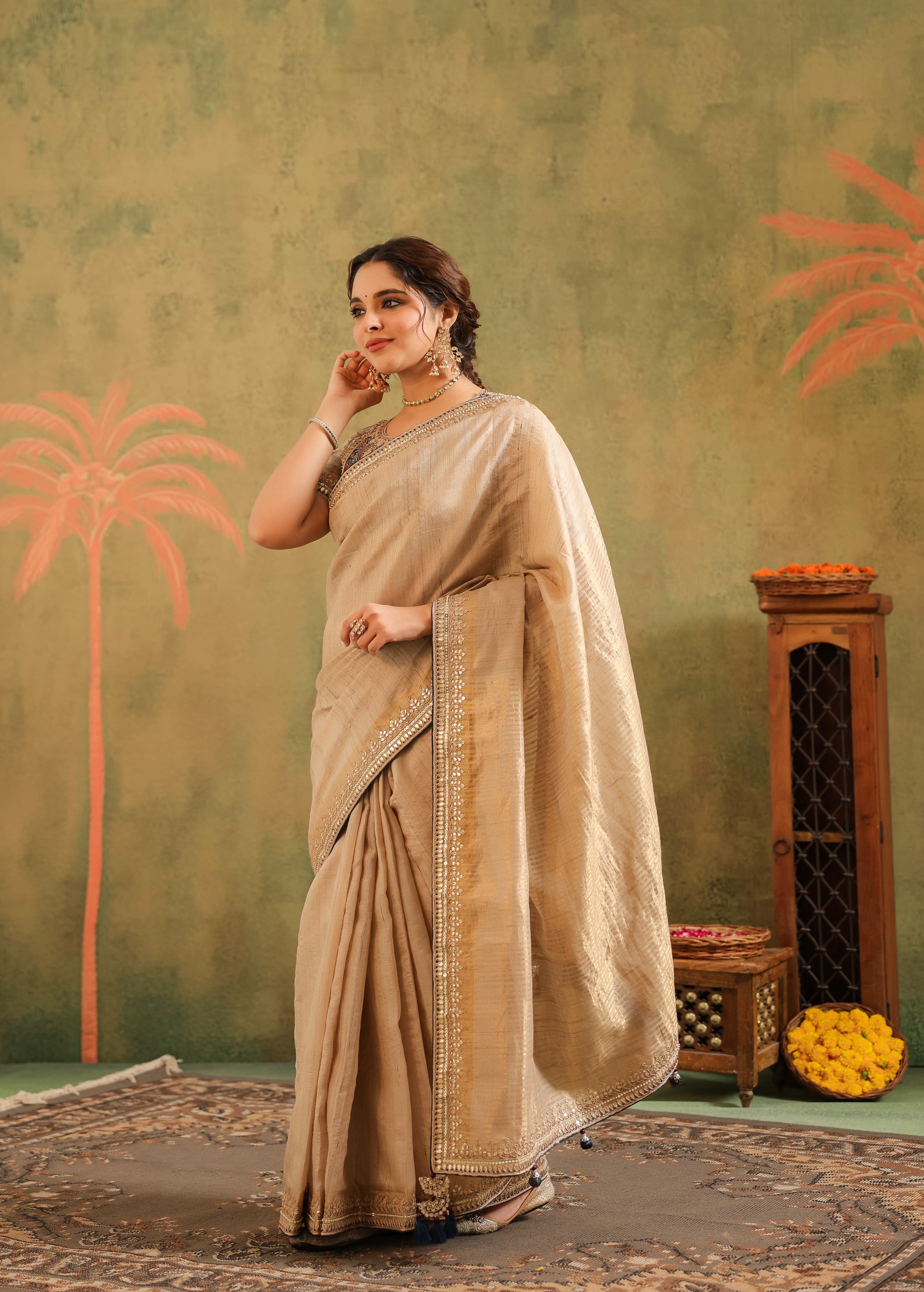 Champagne Gold Embellished Premium Silk Saree