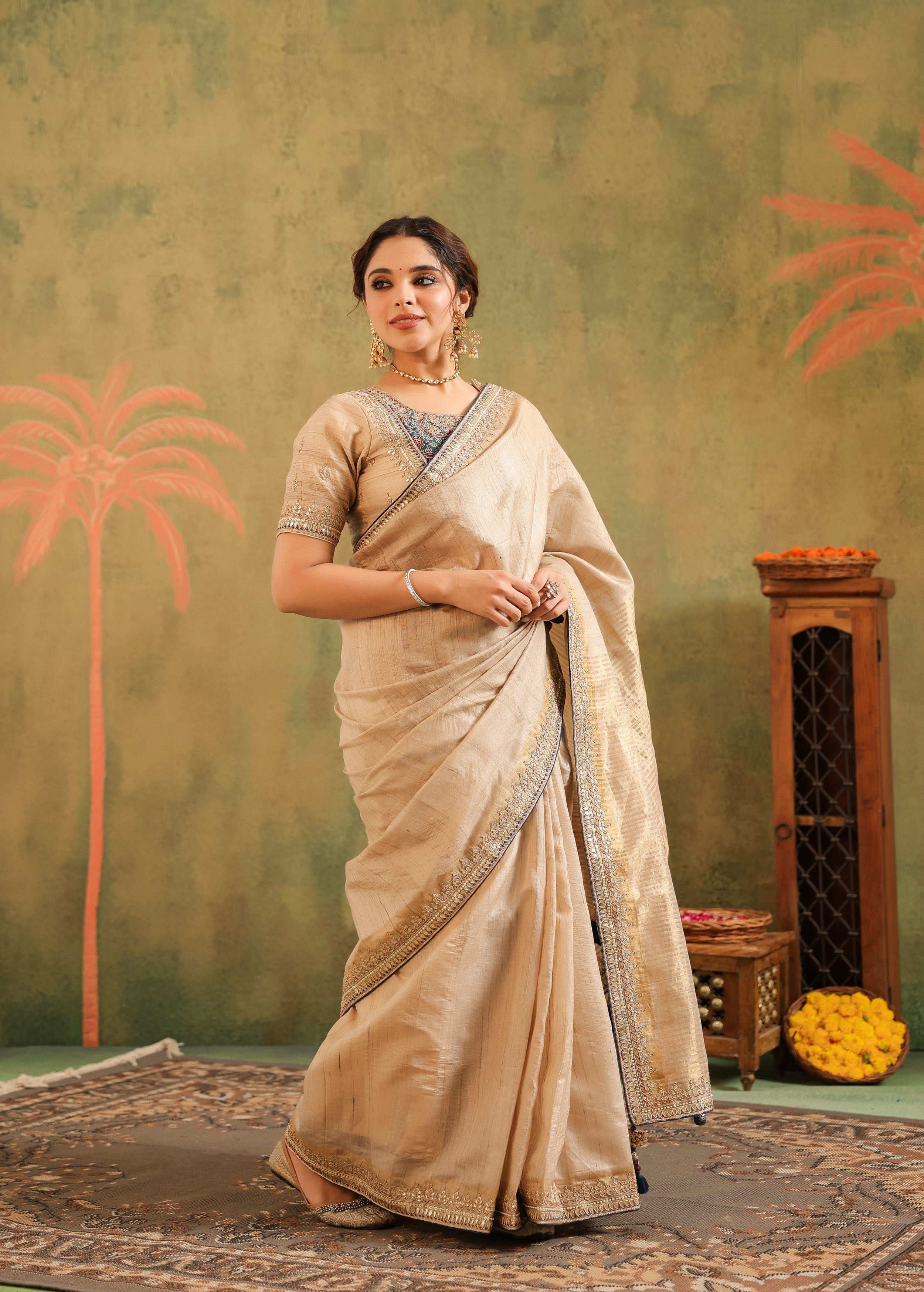 Champagne Gold Embellished Premium Silk Saree