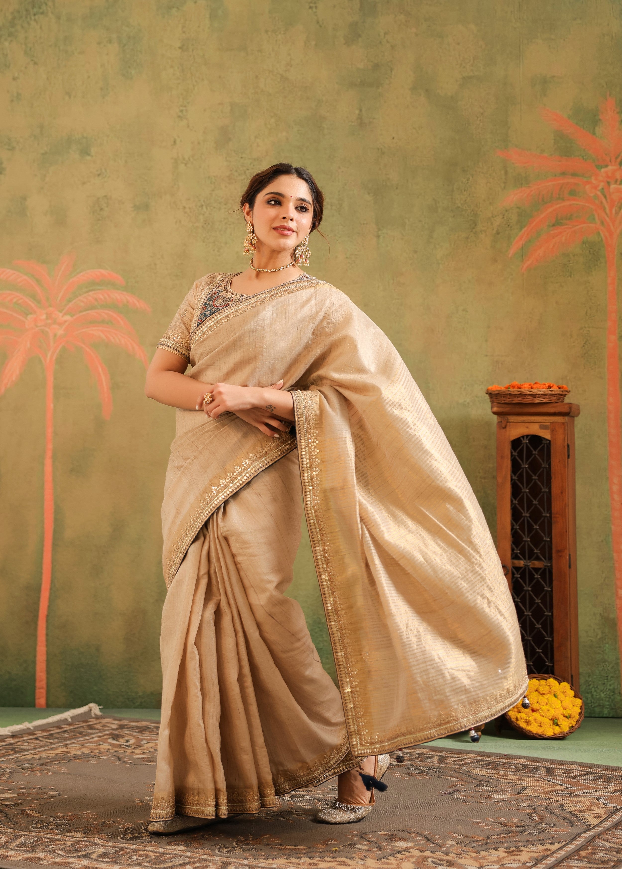 Champagne Gold Embellished Premium Silk Saree