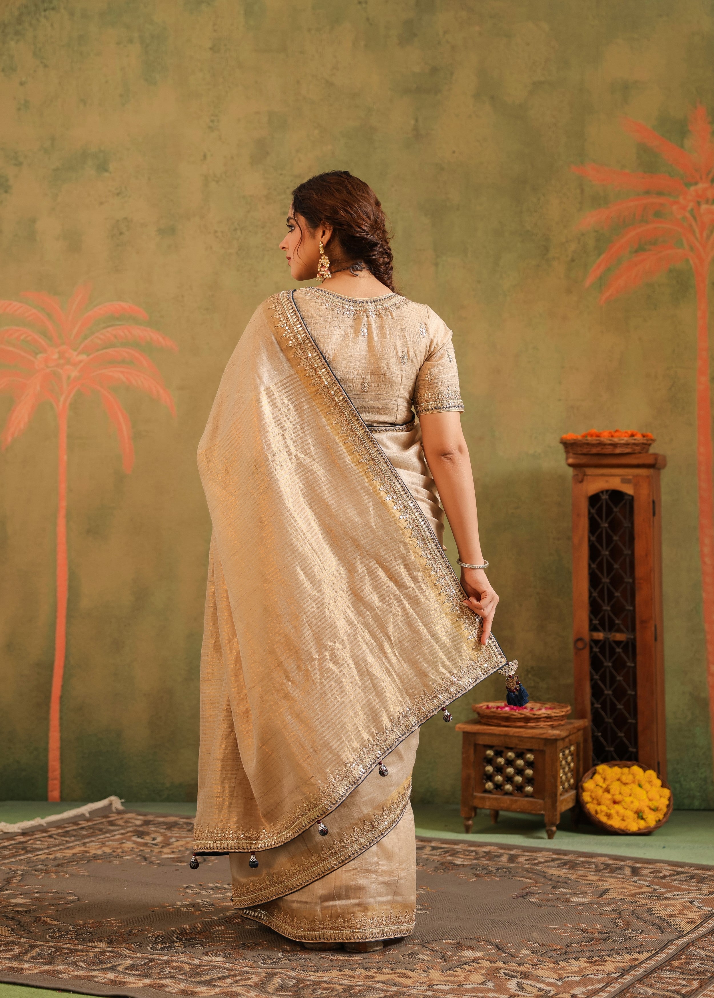 Champagne Gold Embellished Premium Silk Saree