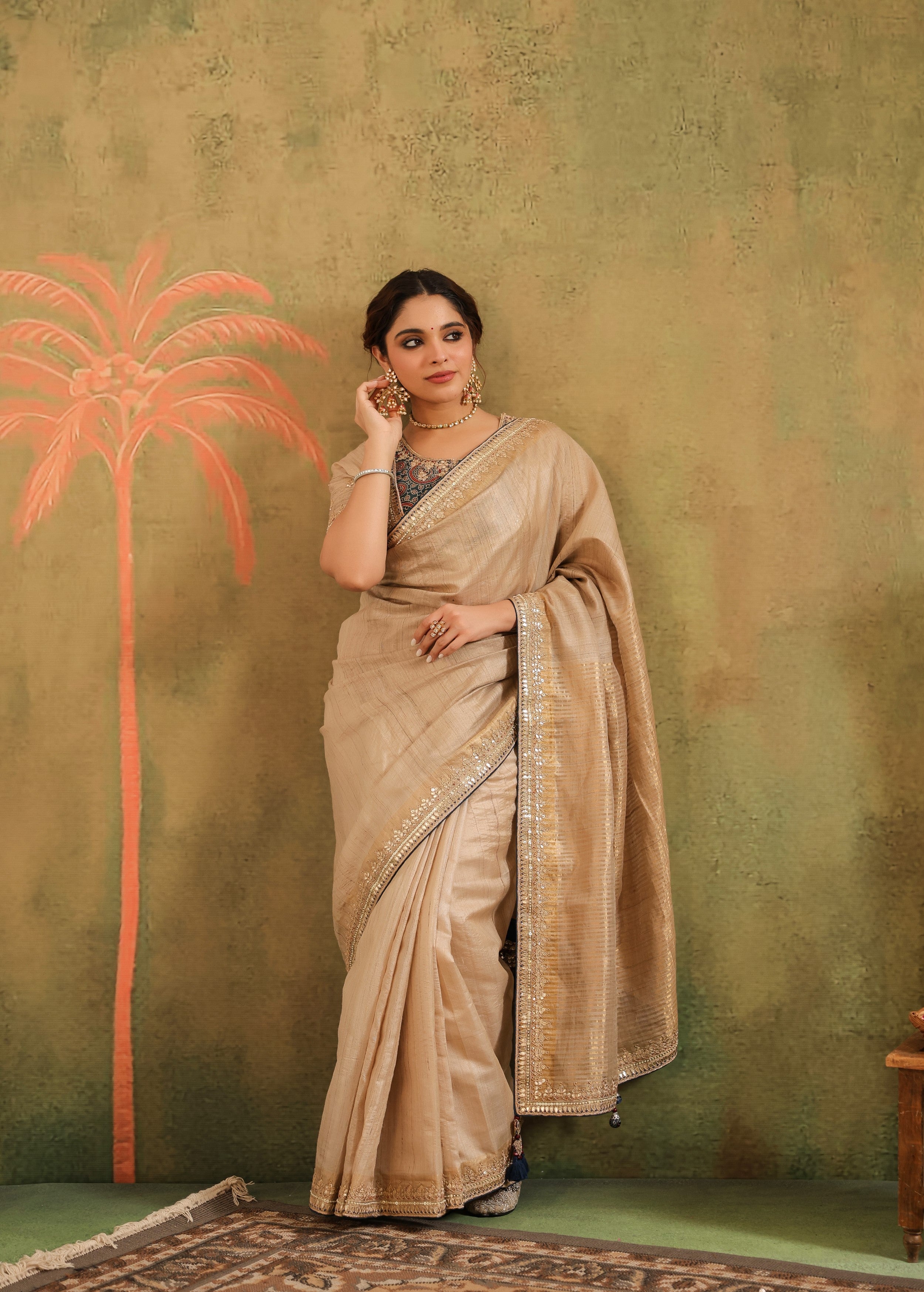 Champagne Gold Embellished Premium Silk Saree