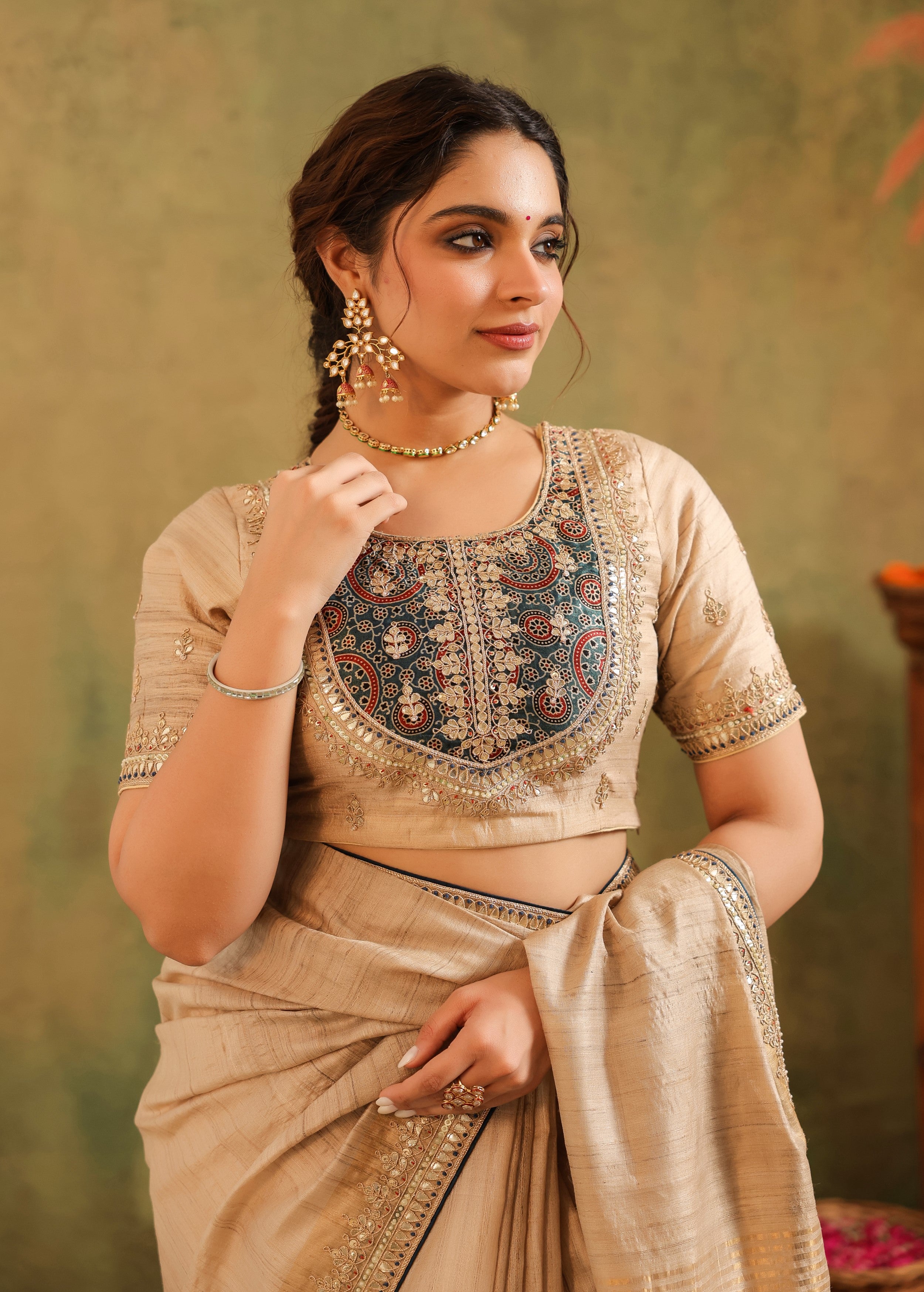 Champagne Gold Embellished Premium Silk Saree