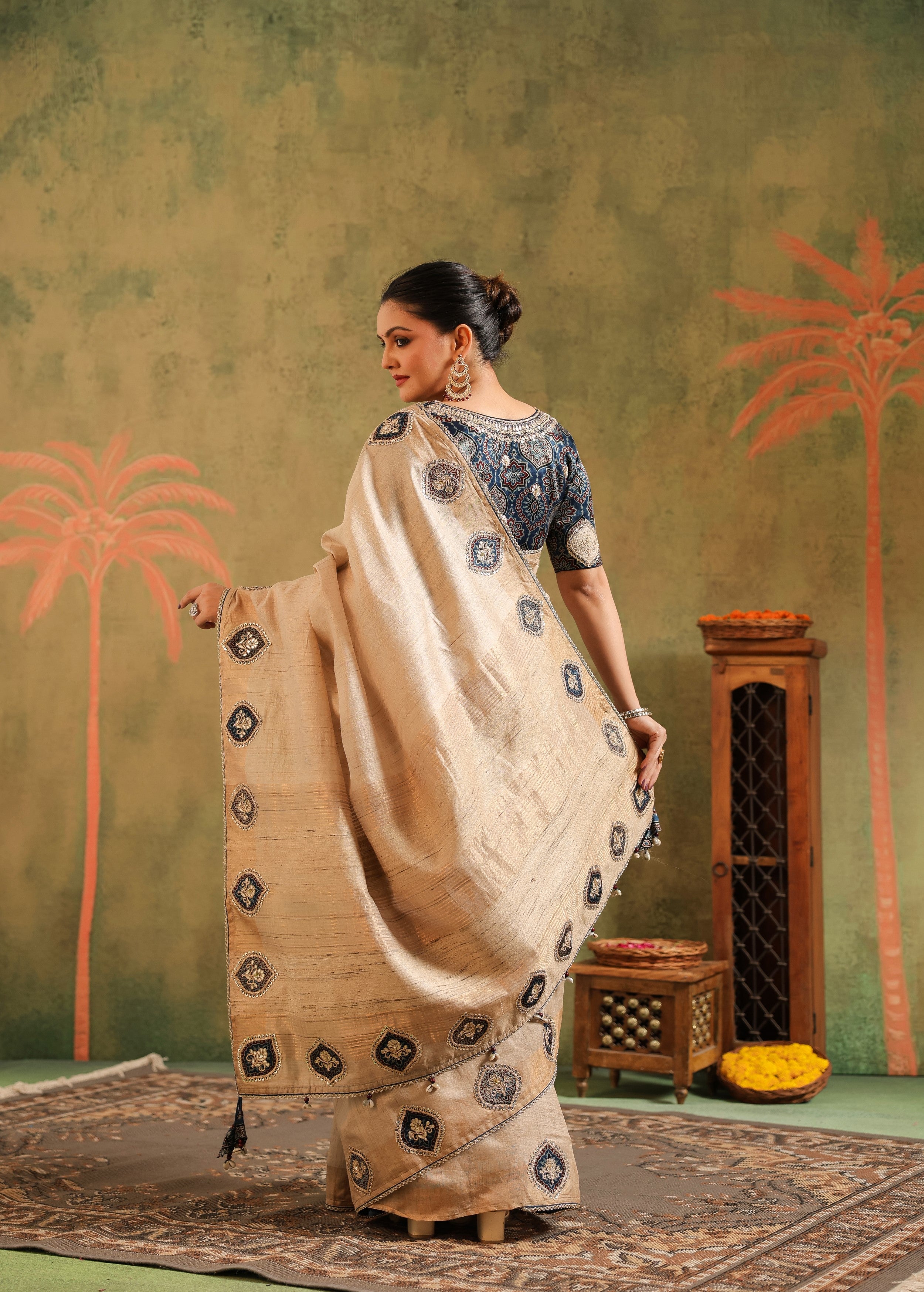 Classic Beige Embroidered Premium Silk Saree