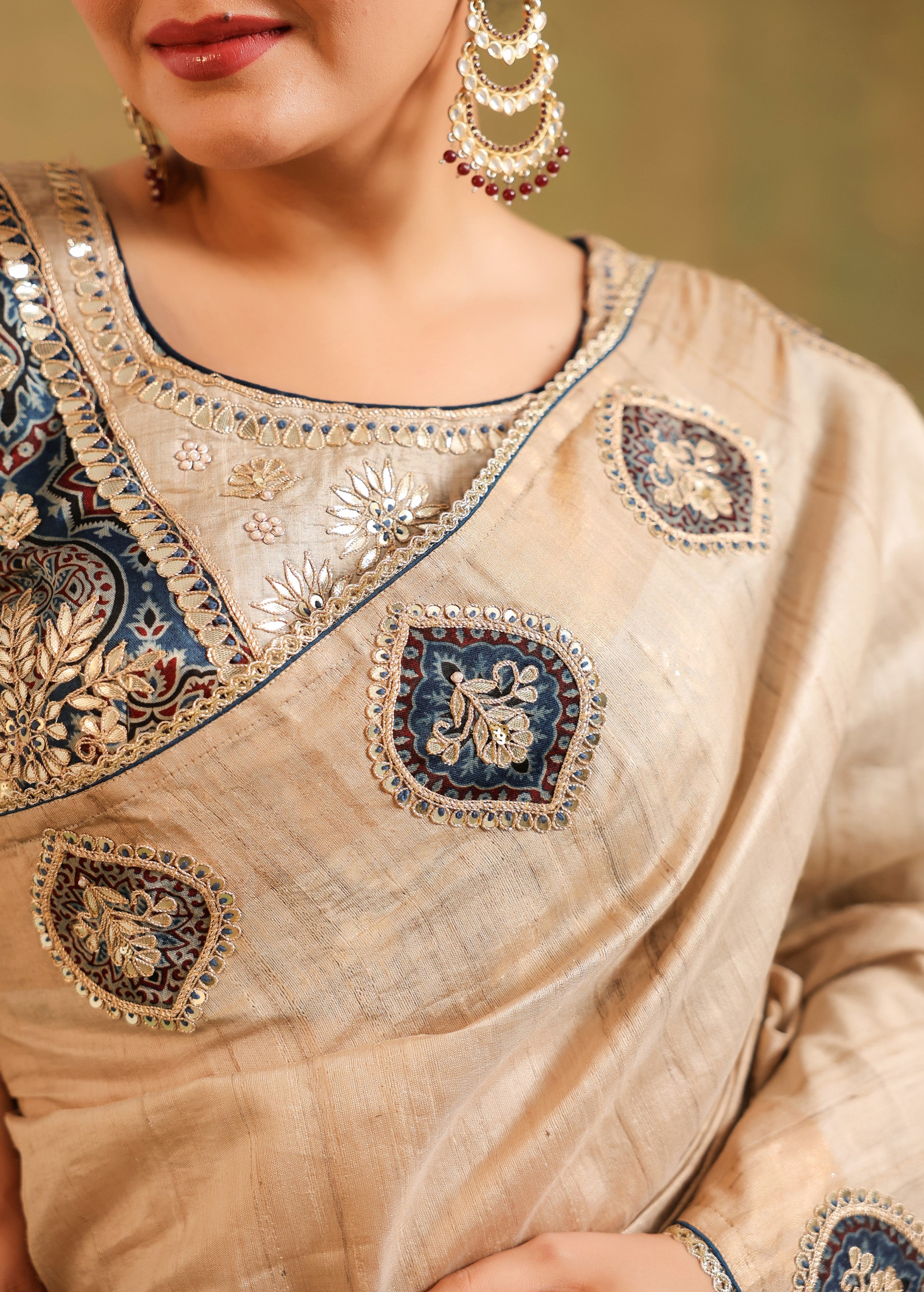 Classic Beige Embroidered Premium Silk Saree