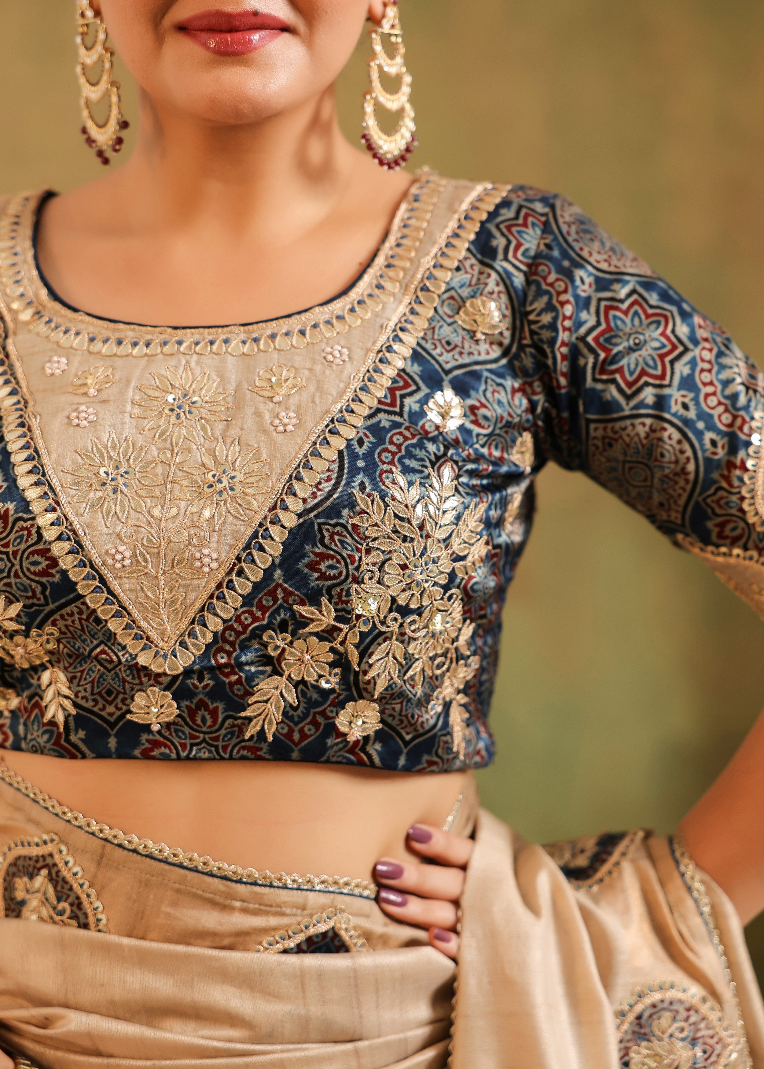 Classic Beige Embroidered Premium Silk Saree