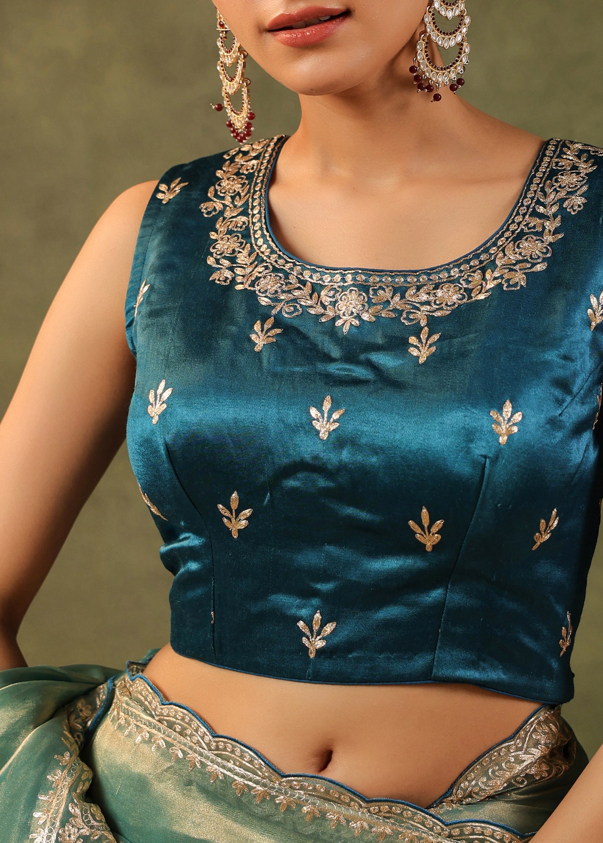 Sea Green Embroidered Organza Silk Saree