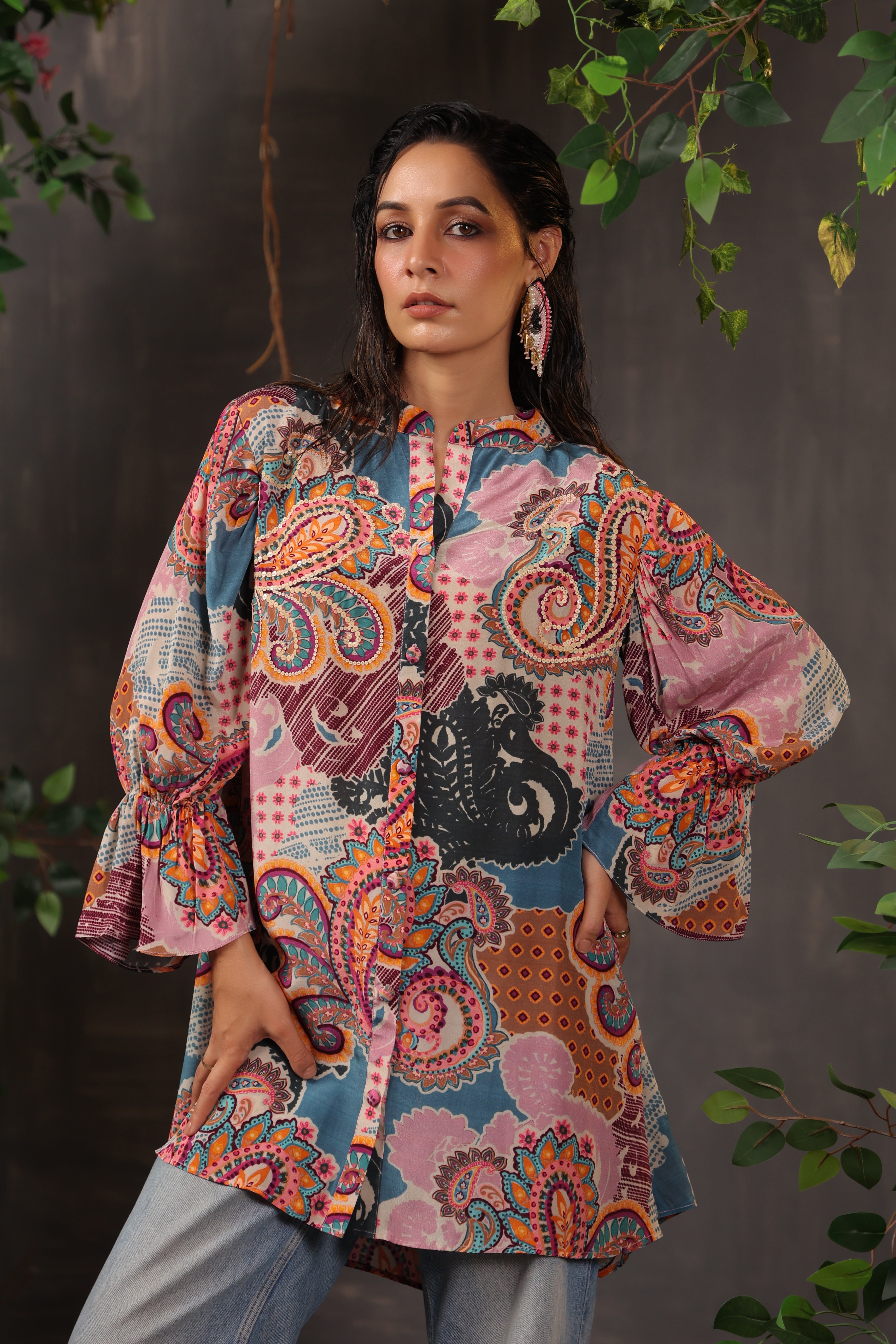 Multicolor Printed Crepe Silk Shirt