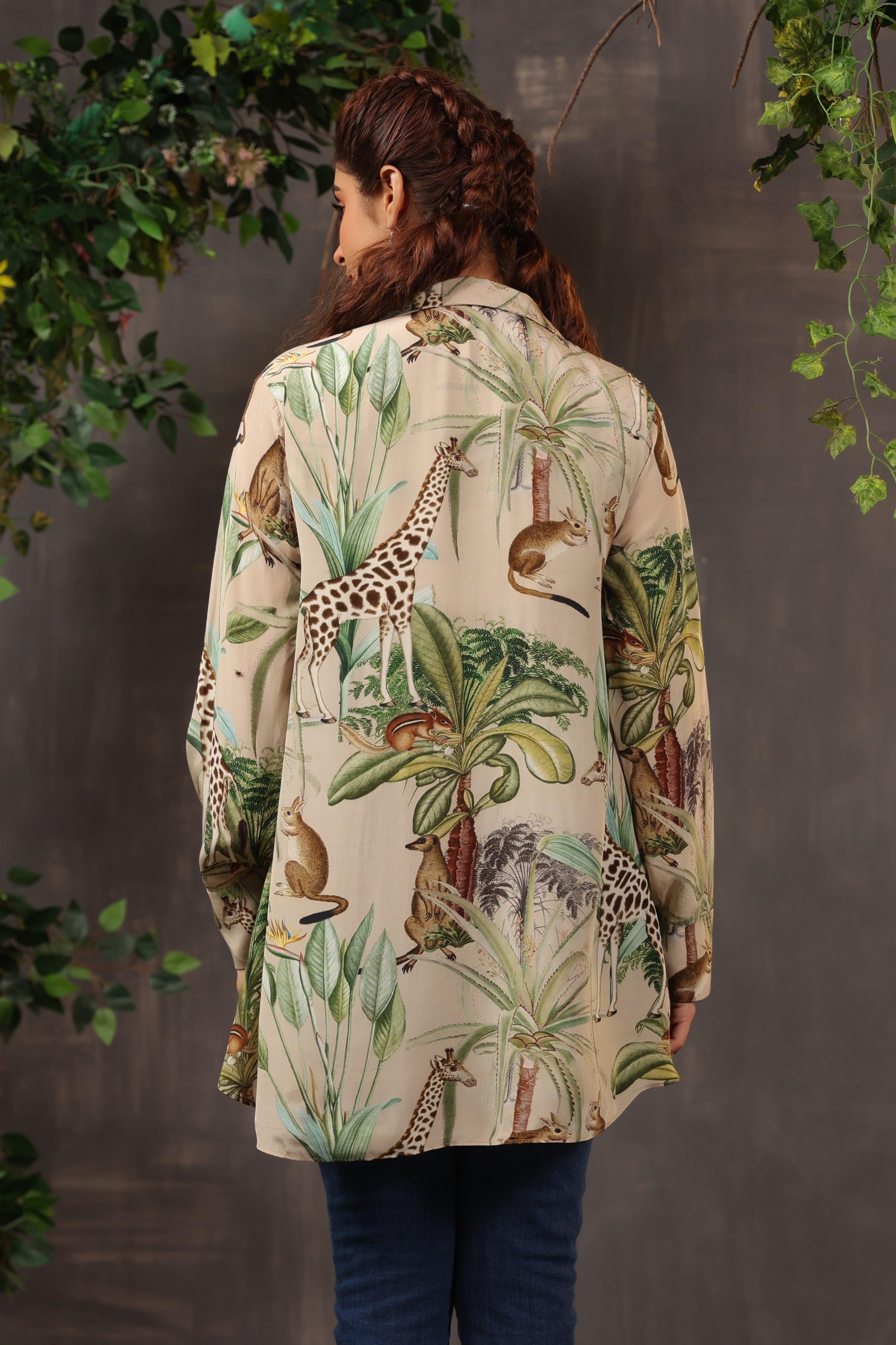 Ivory Tropical Printed Crepe Silk Shirt