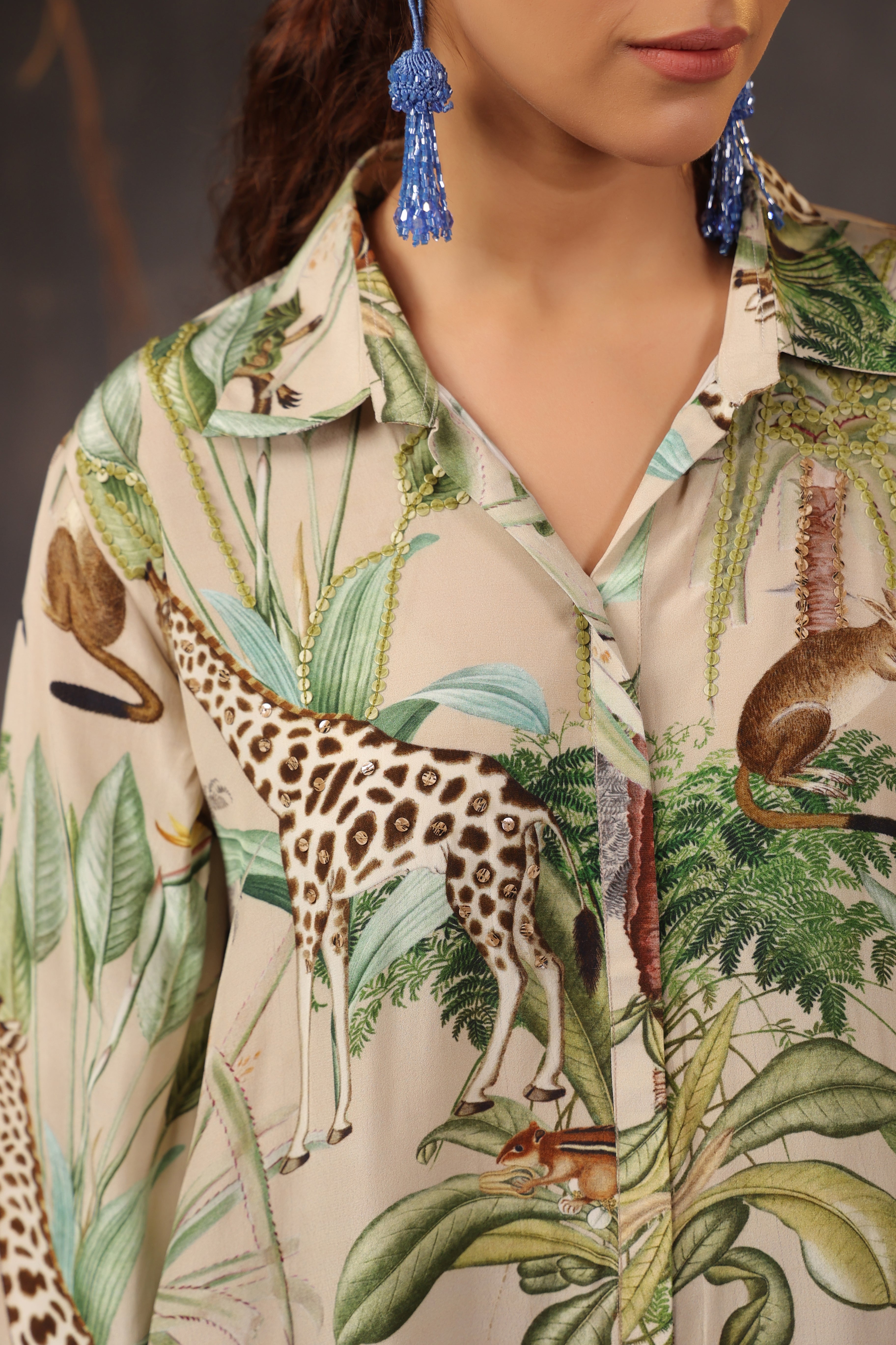 Ivory Tropical Printed Crepe Silk Shirt