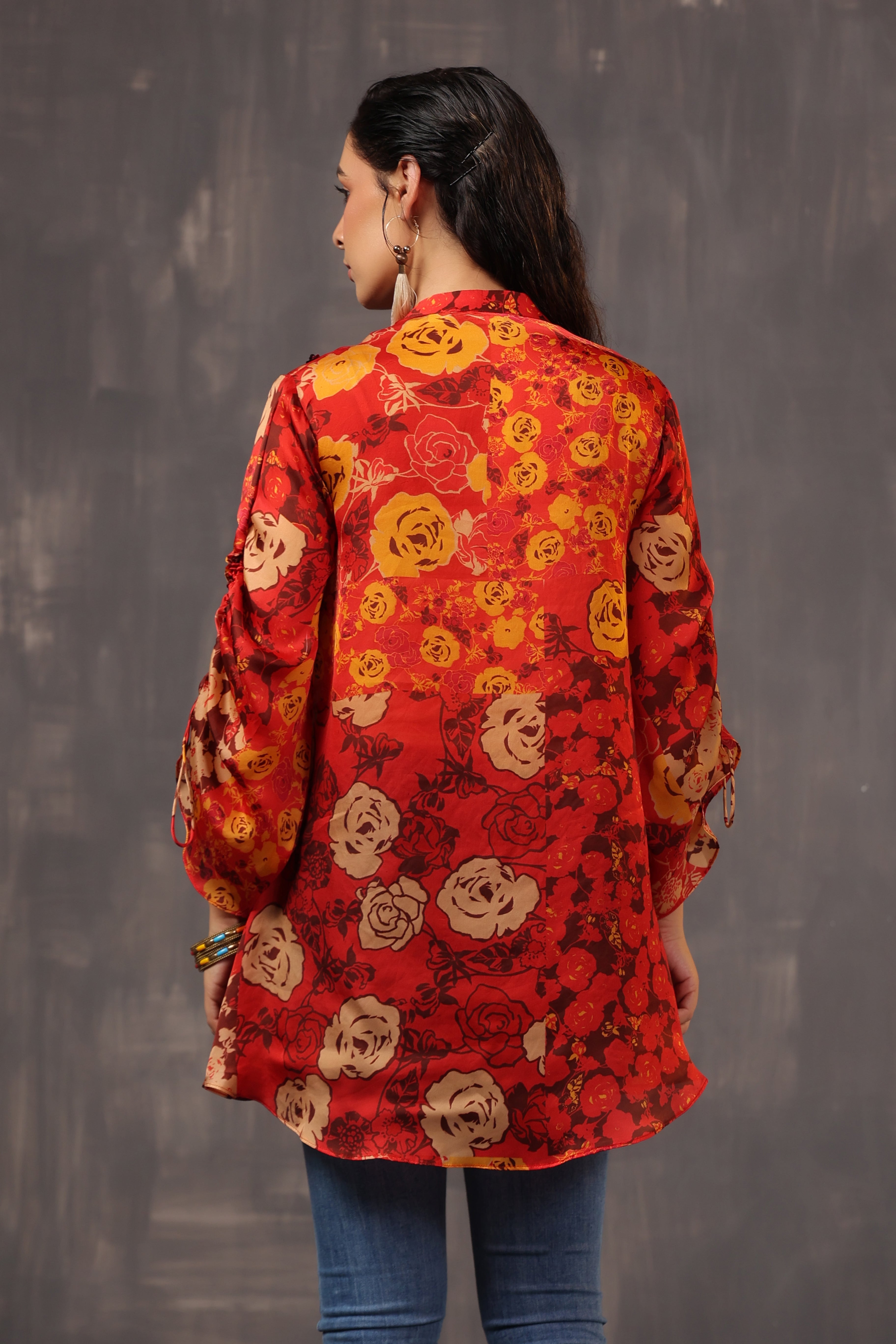 Red Digital Printed Satin Silk Shirt