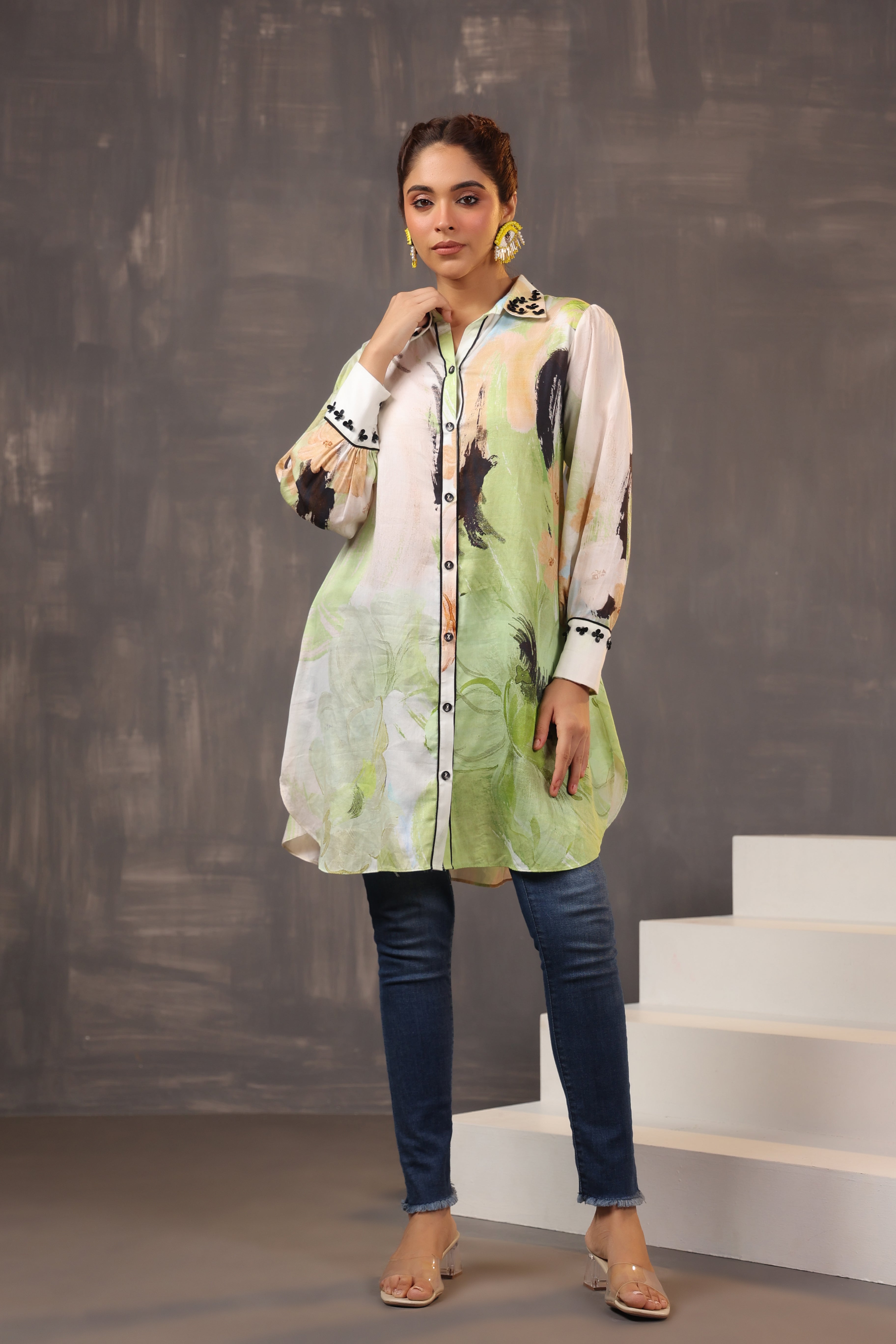 Chic Peach Abstract Printed Fine Cotton Shirt