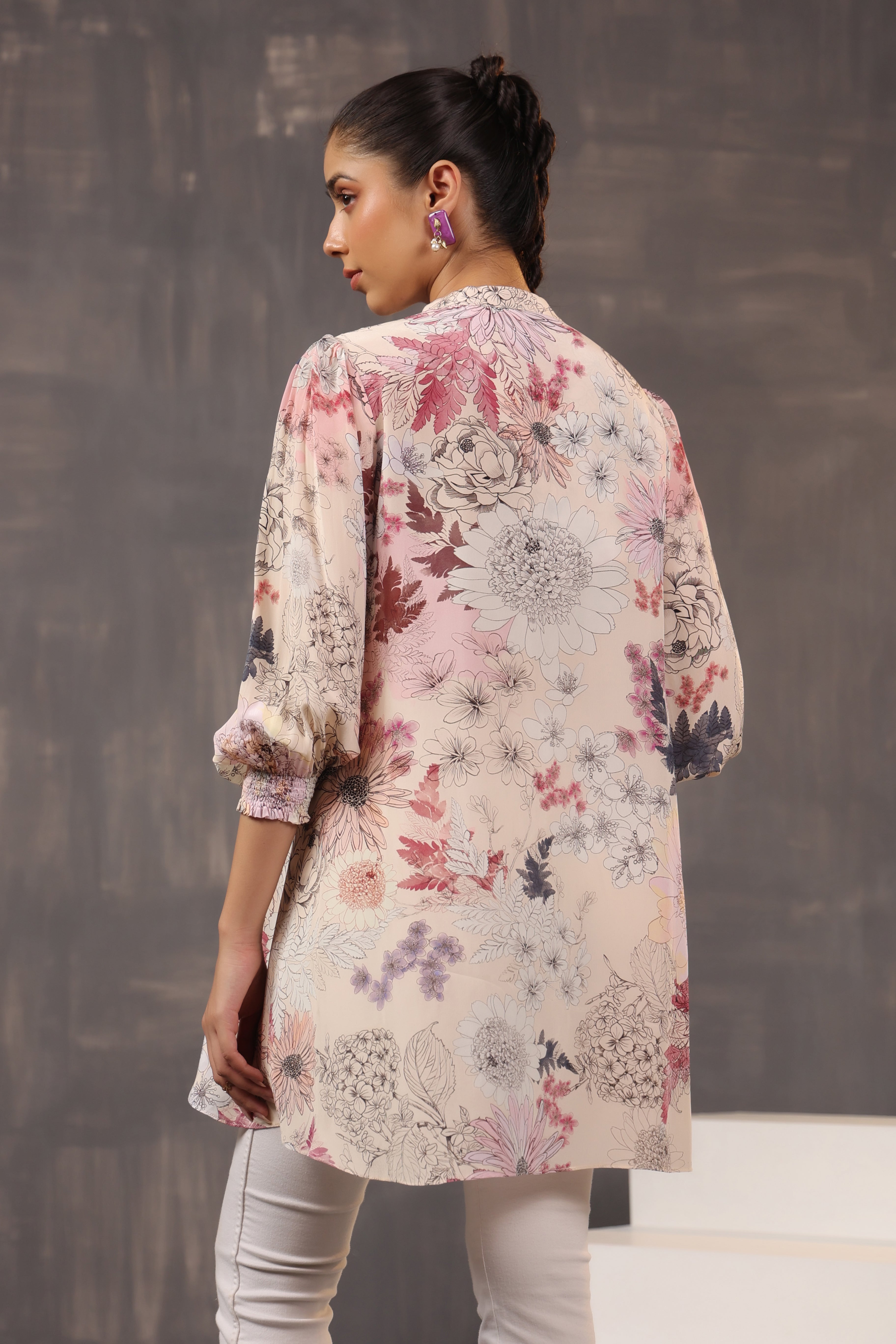 Misty Rose Floral Printed Crepe Silk Shirt