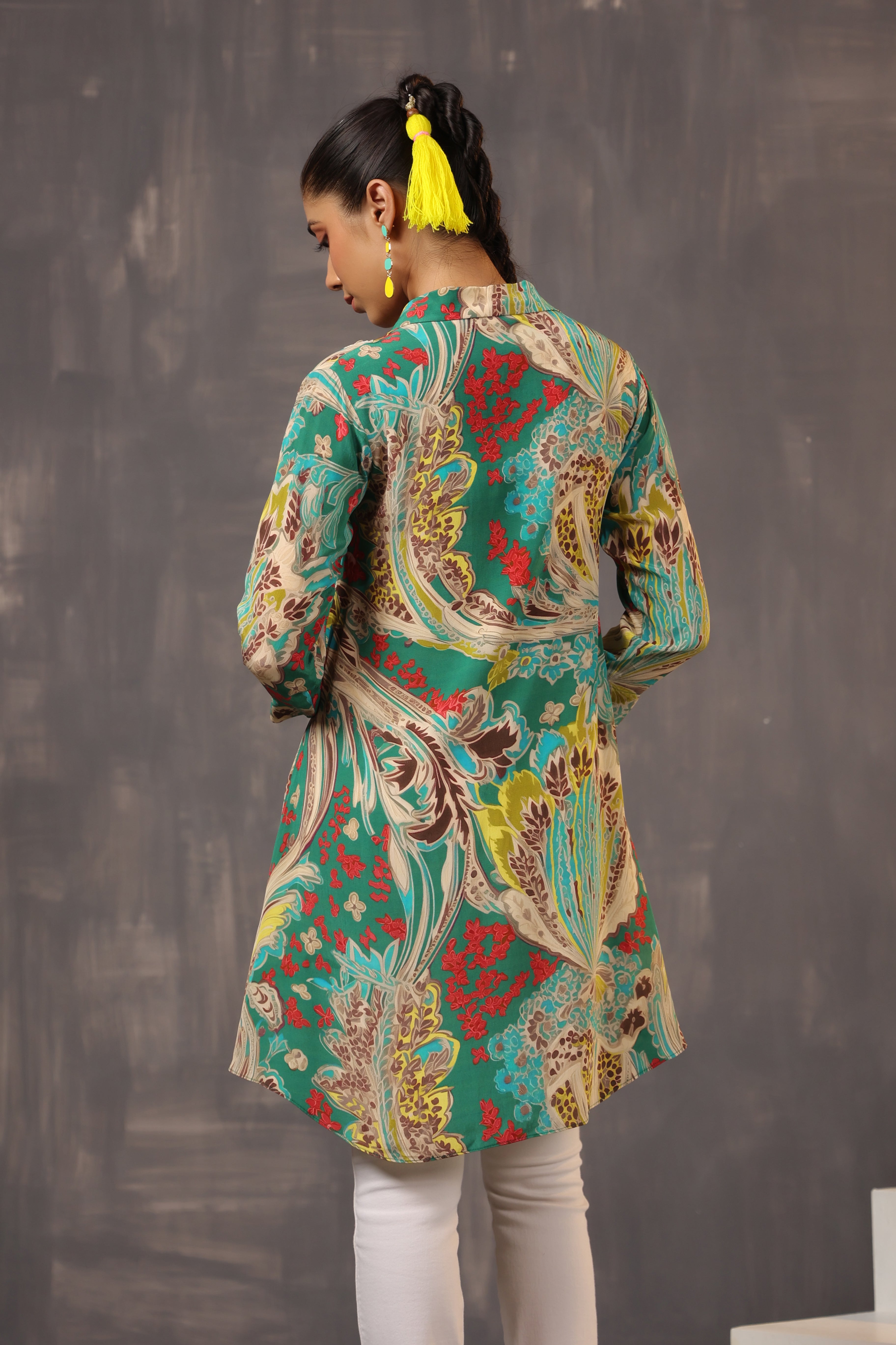 Green Printed Crepe Silk Shirt