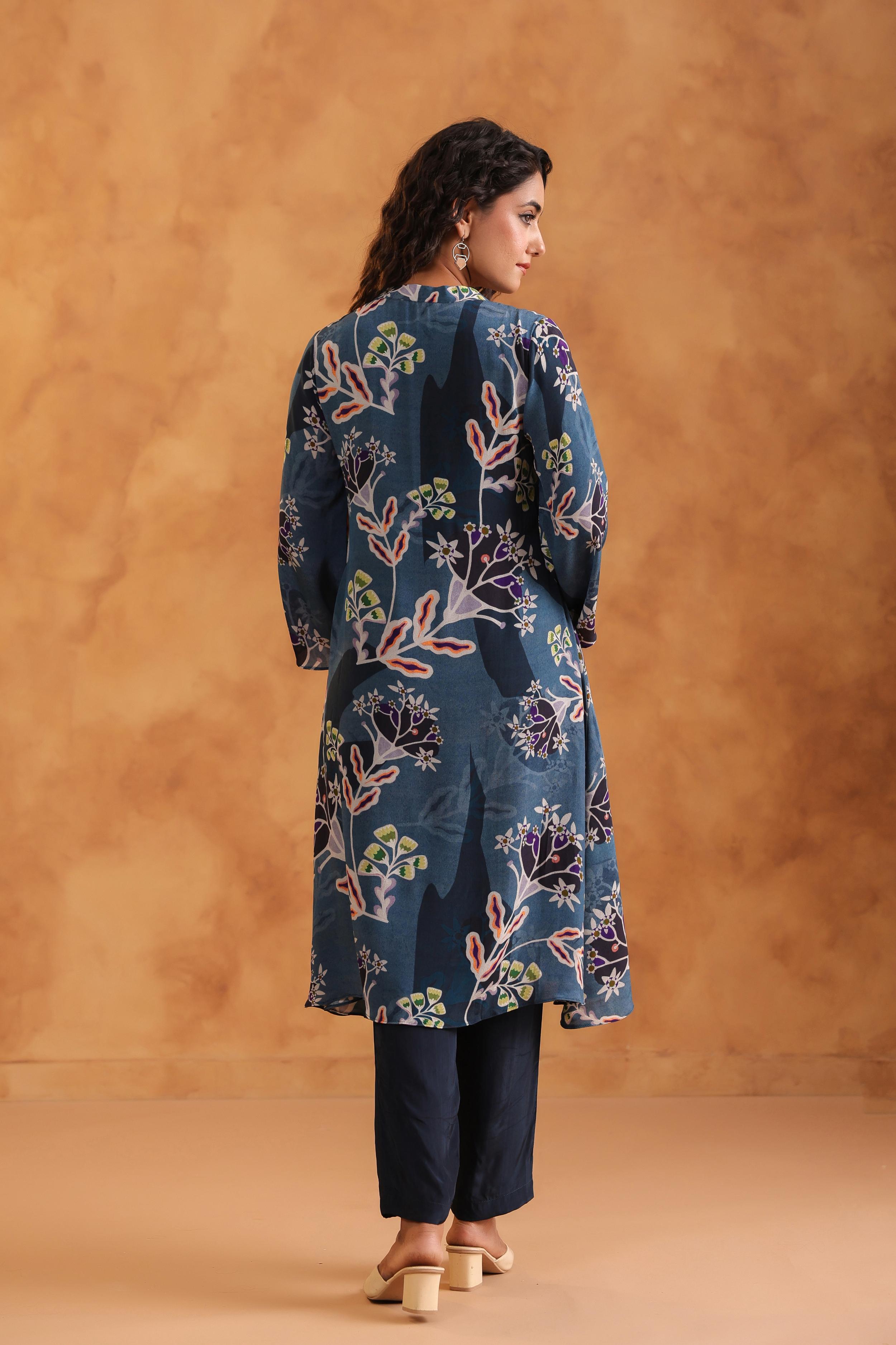 Indigo Printed Viscose Crepe Kurta Set