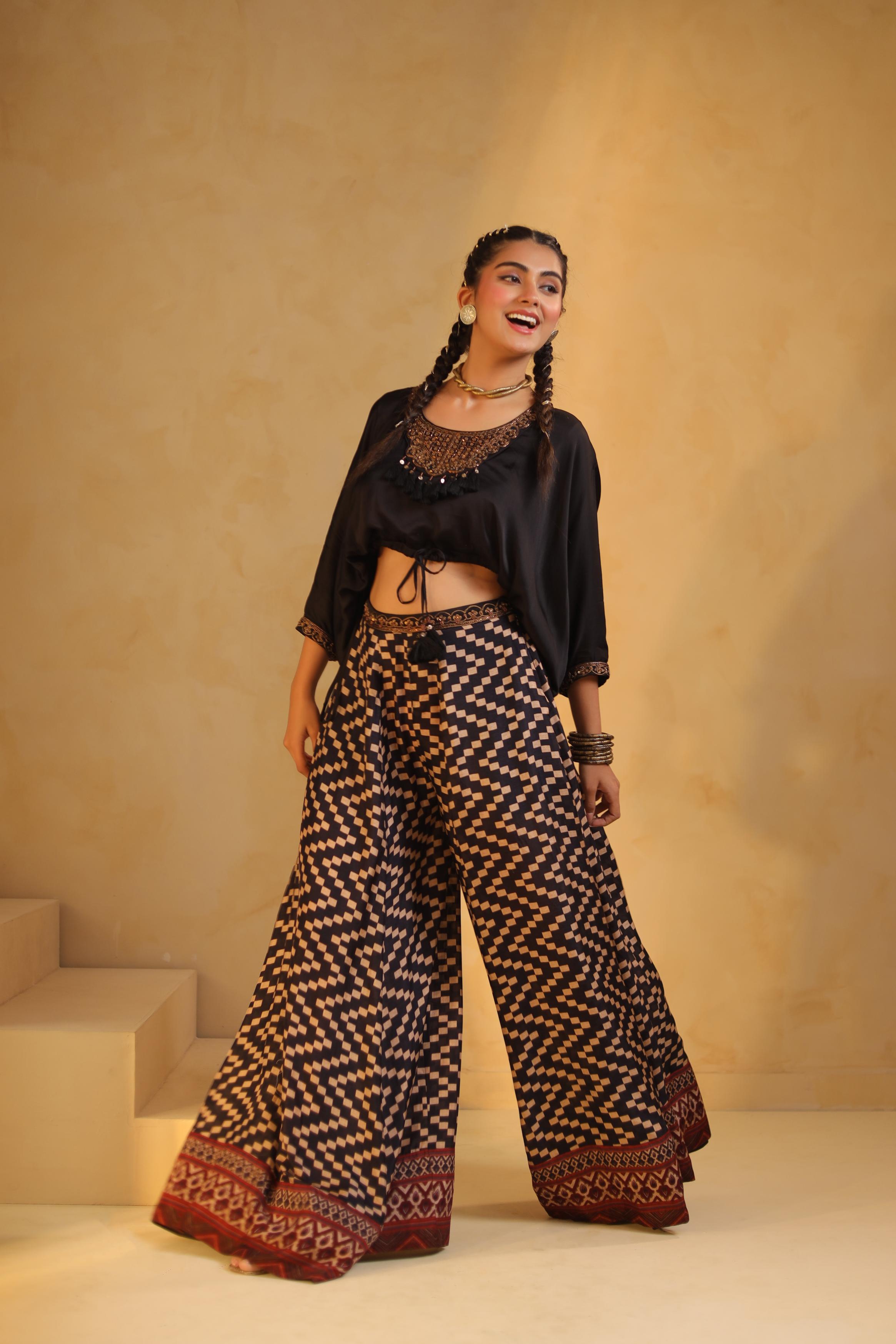 Black Embellished Modal Satin Co-Ord Set