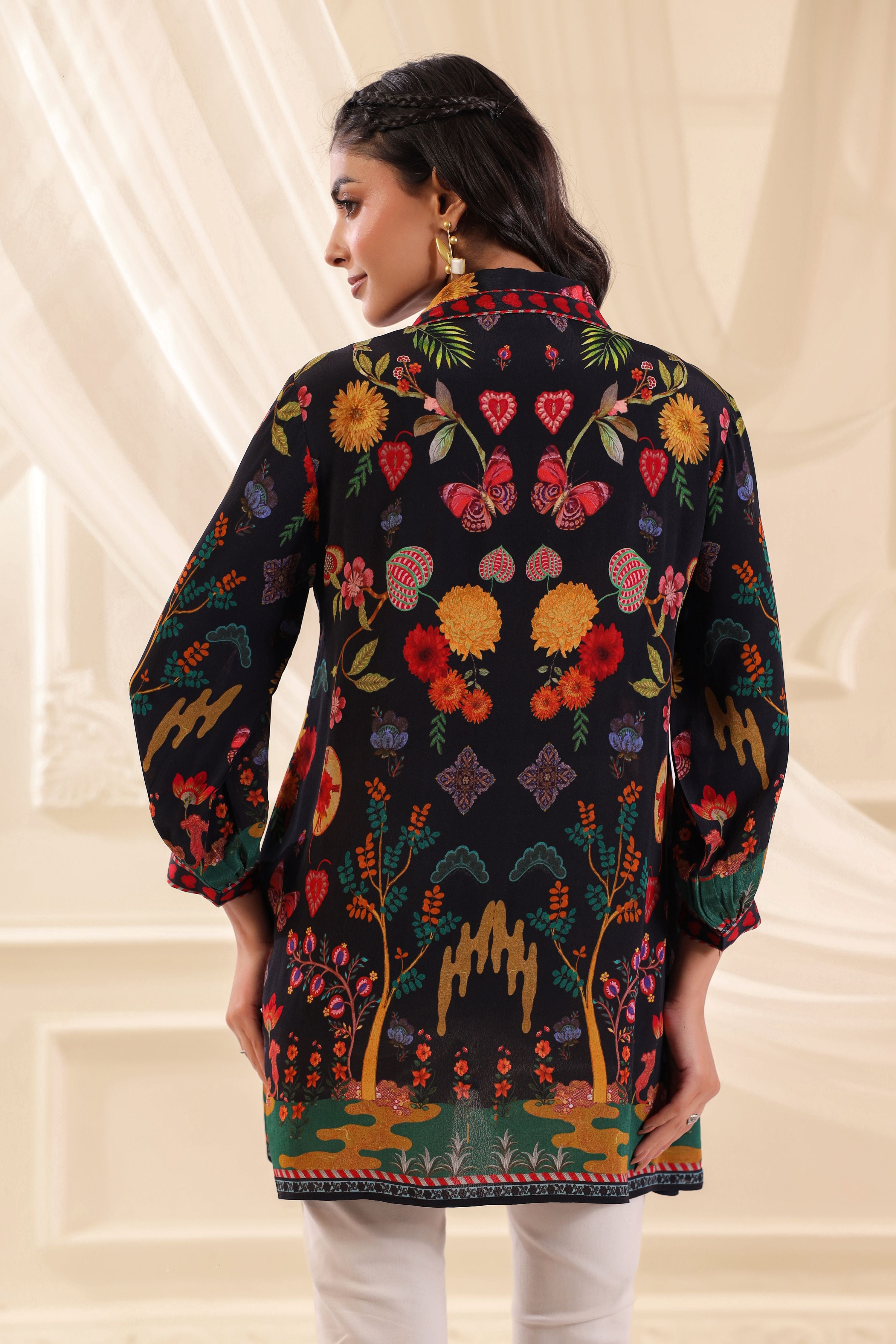 Midnight Garden Printed Crepe Silk Top