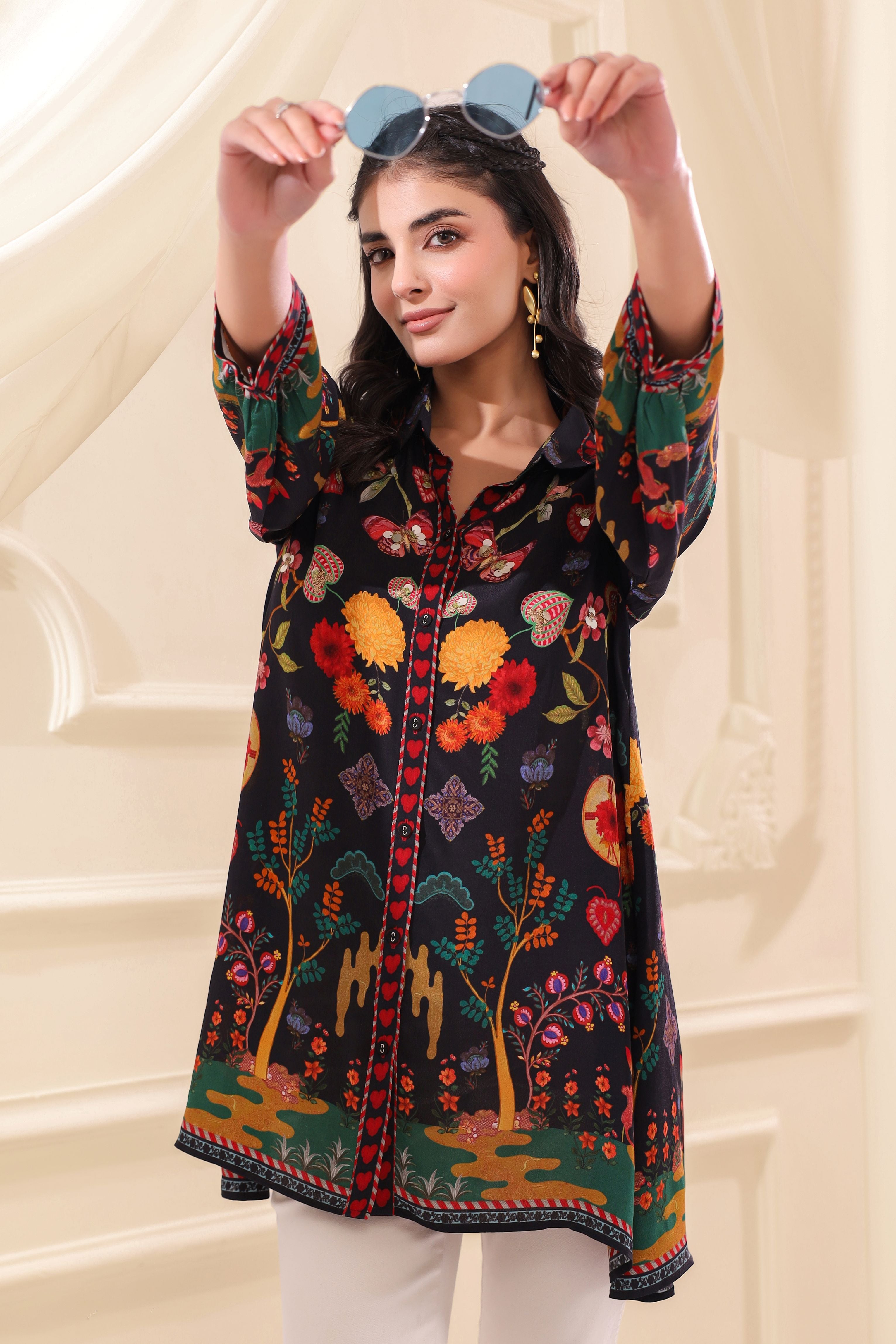 Midnight Garden Printed Crepe Silk Top