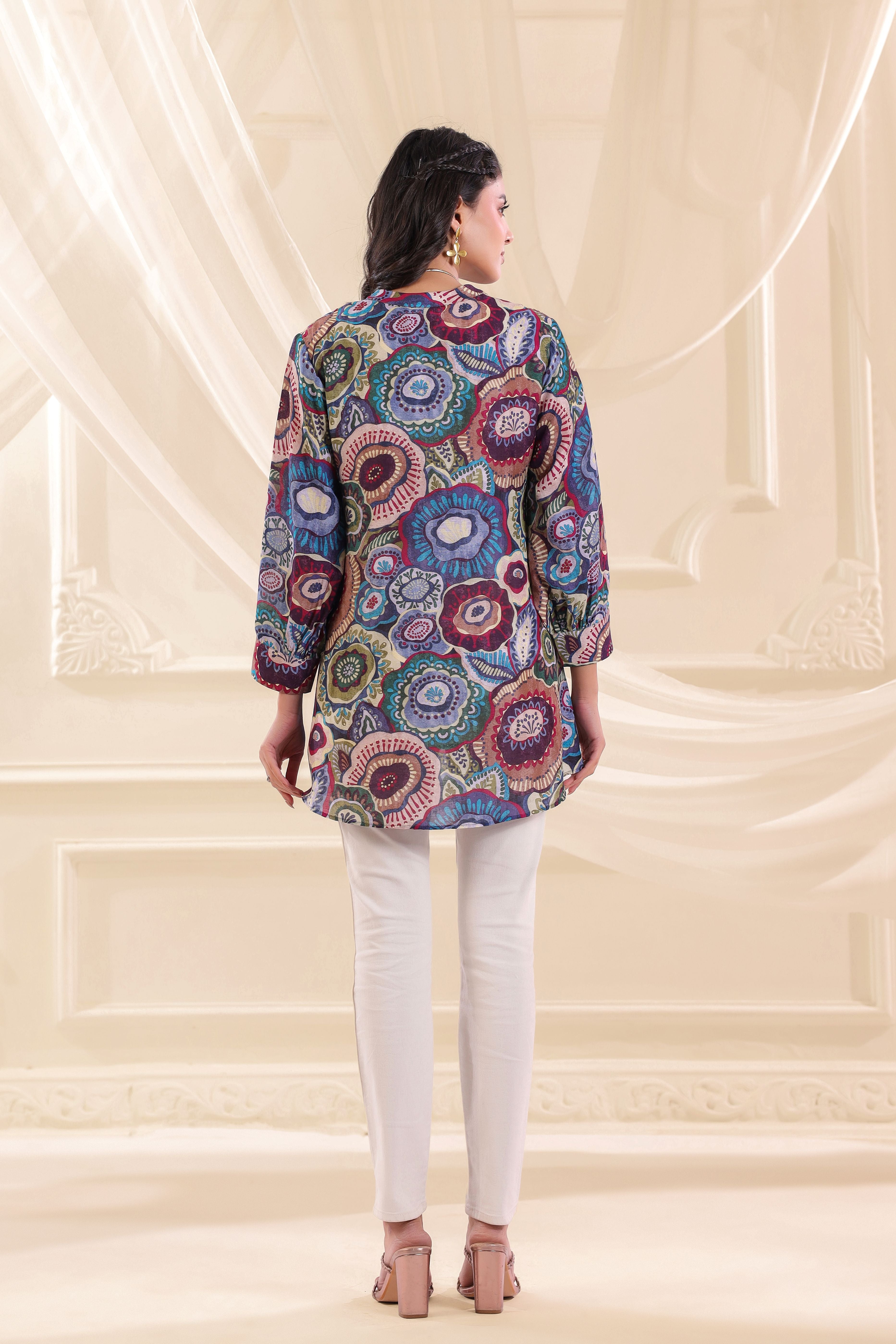 Multicolor Floral Printed Linen Top