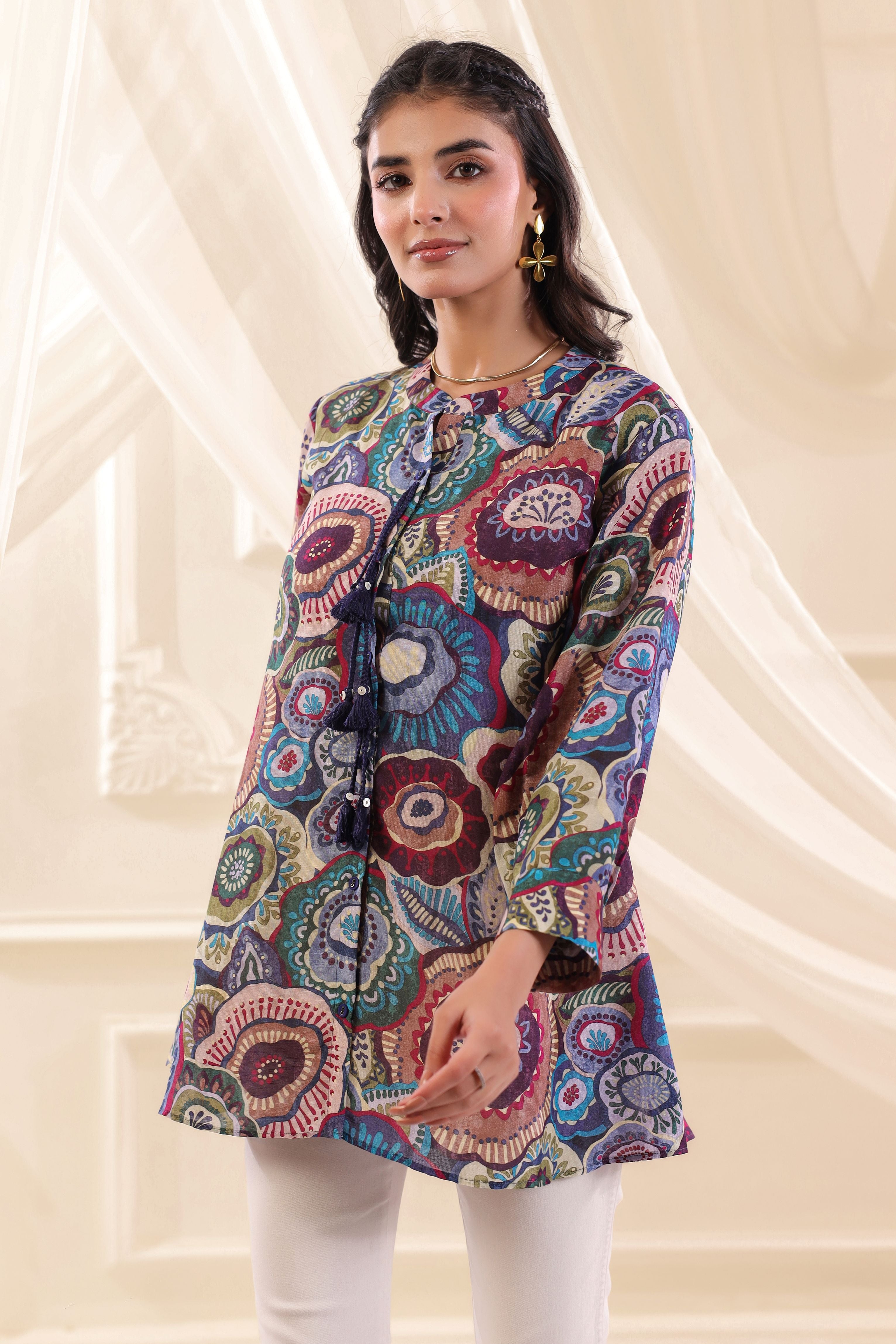 Multicolor Floral Printed Linen Top