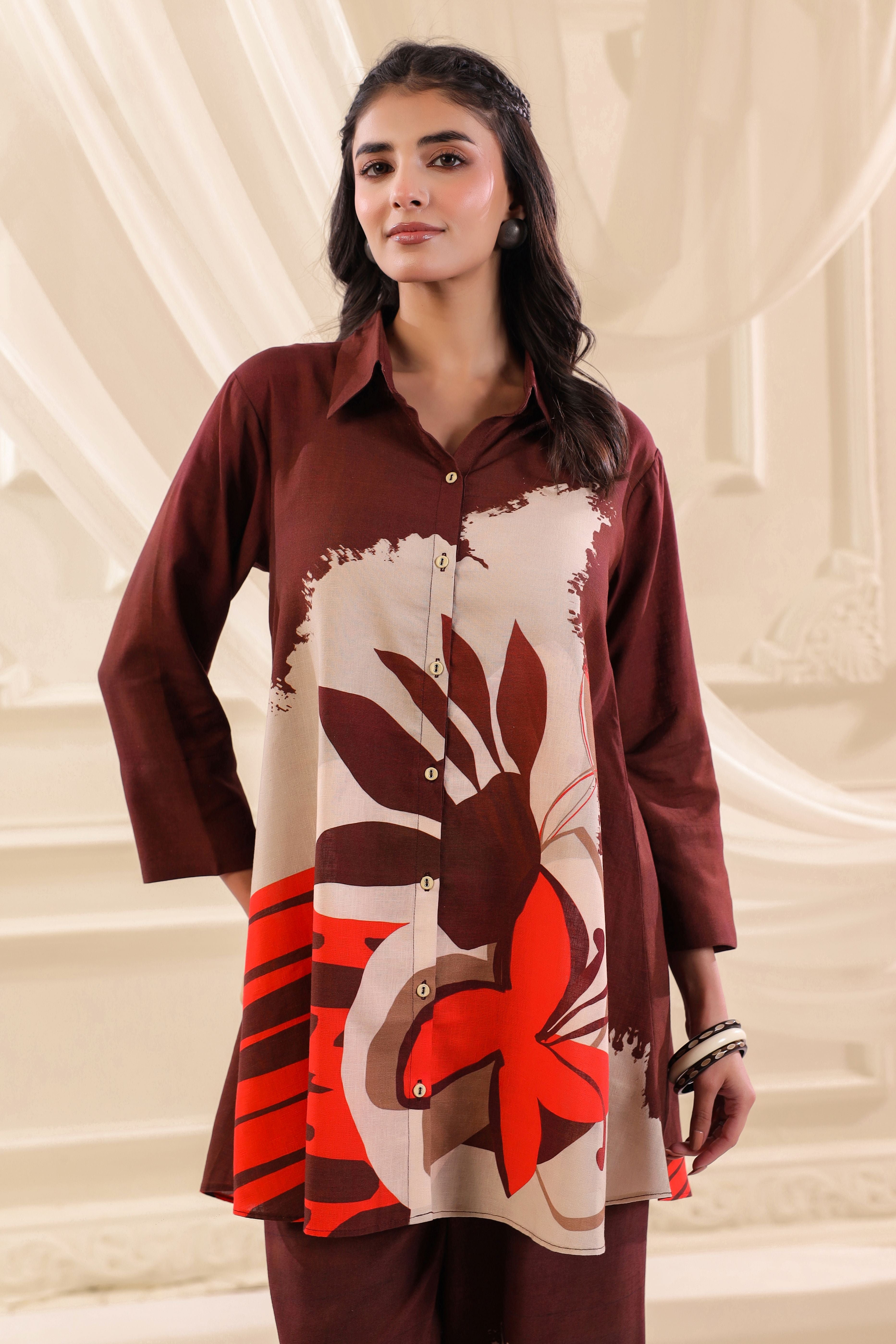 Red Ochre Printed Linen Co-Ord Set