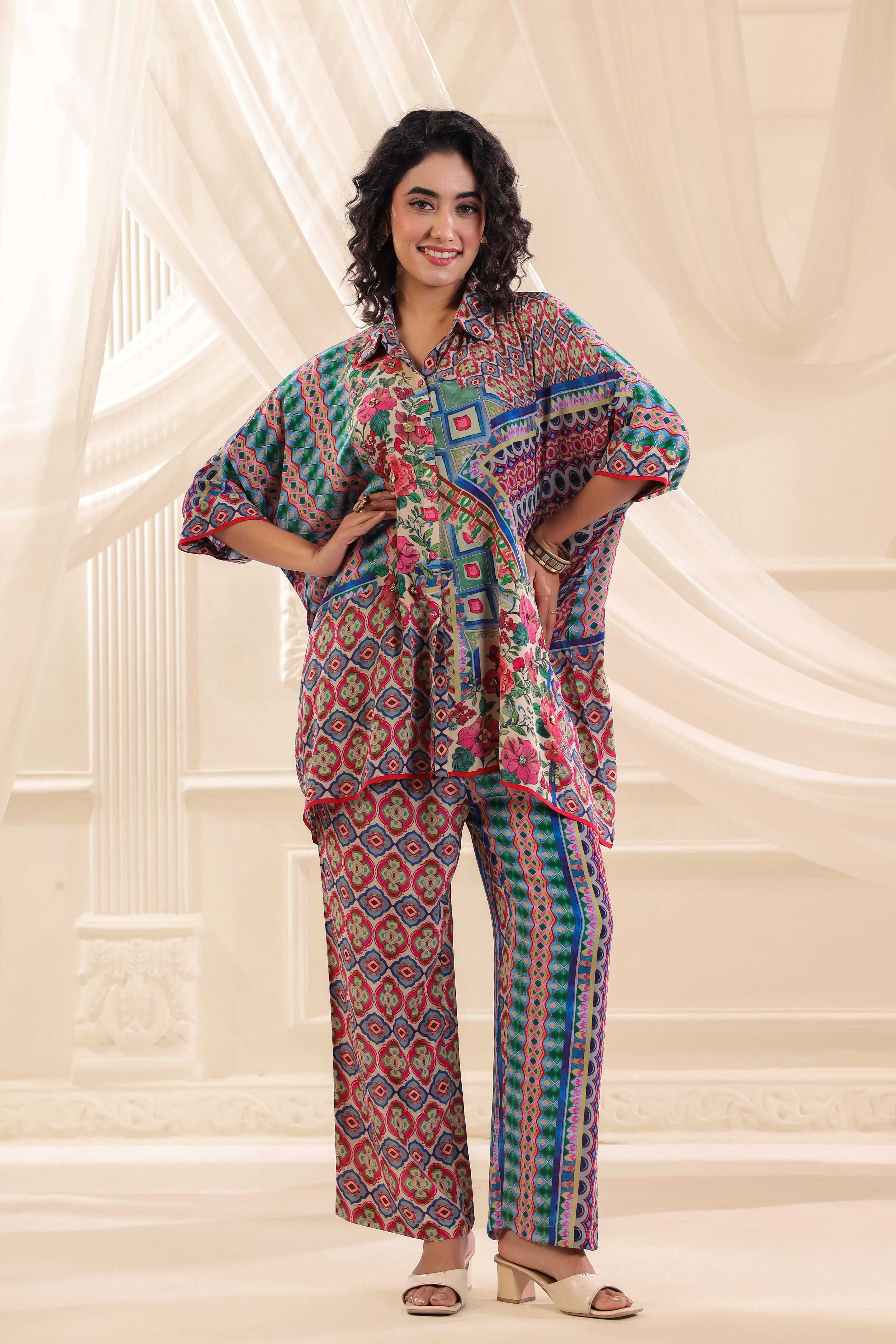 Vibrant Mix Printed Crepe Silk Co-Ord Set