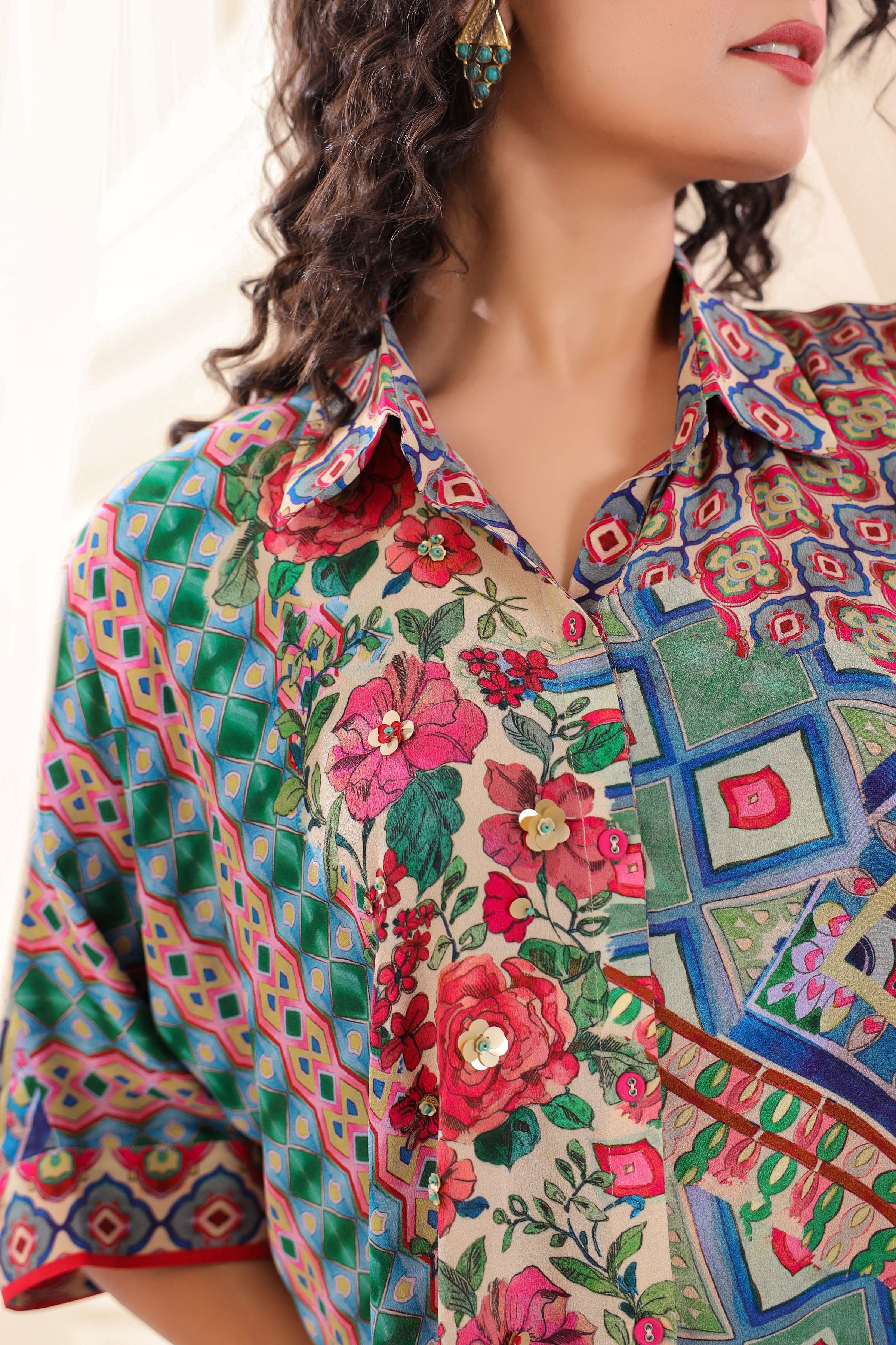 Vibrant Mix Printed Crepe Silk Co-Ord Set